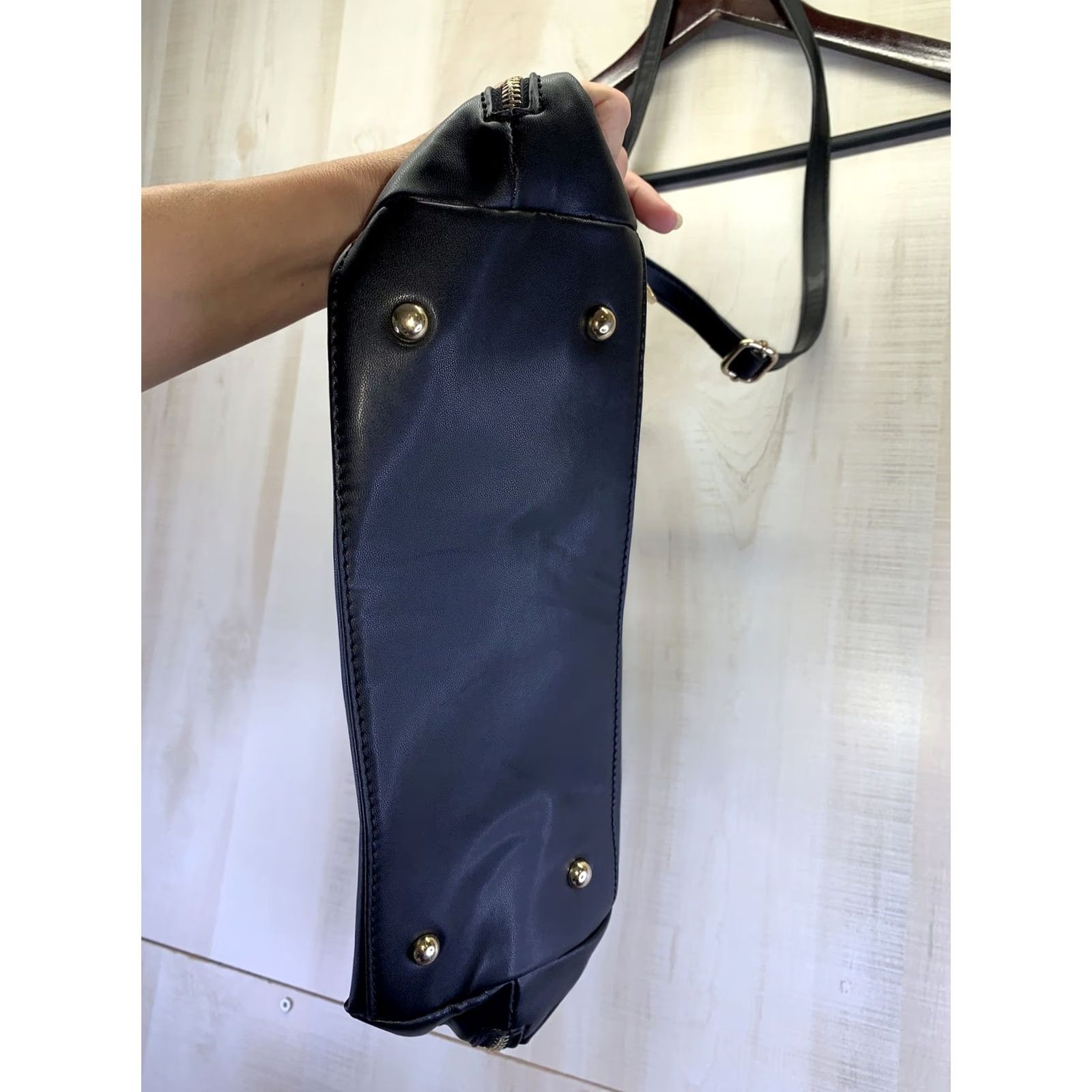Bcbgmaxazria BCBGMAXAZRIA Satchel/Top Handle Bag Womens Purse Black Faux Leather Gold Studded Double Handles Medium Size ONE SIZE - 6 Thumbnail