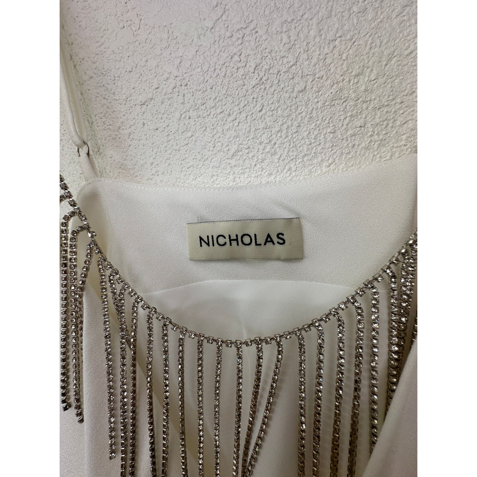 NICHOLAS Nicholas Rhinestone Fringe Cowl Neck Ivory Crop Top – M Size M / US 6-8 / IT 42-44 - 4 Thumbnail