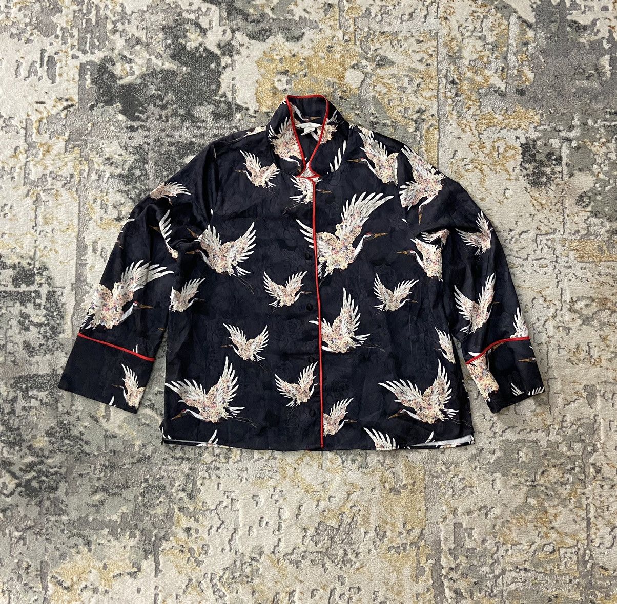 H&M KIMONO CRANES BIRDS BLOUSE PYJAMA SHIRT SILK Size L / US 10 / IT 46 - 1 Thumbnail