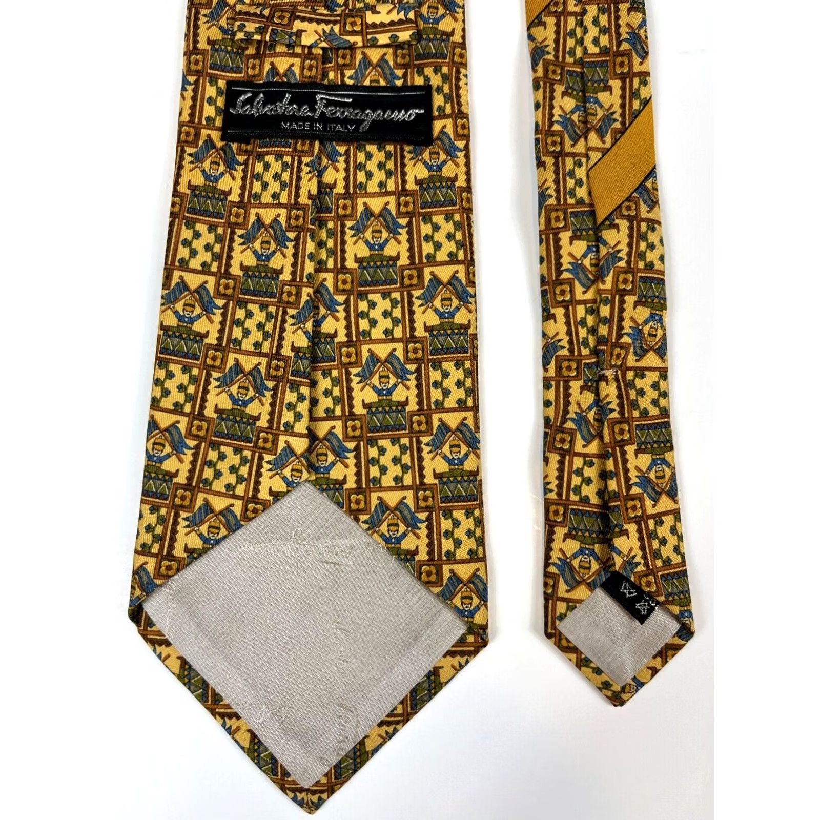 Salvatore Ferragamo Salvatore Ferragamo Men’s Luxury Silk Tie Novelty Made in Italy Yellow 57"-60" Wide 3.75" 100% Silk Adult Tie Men’s Designer Size ONE SIZE - 6 Thumbnail