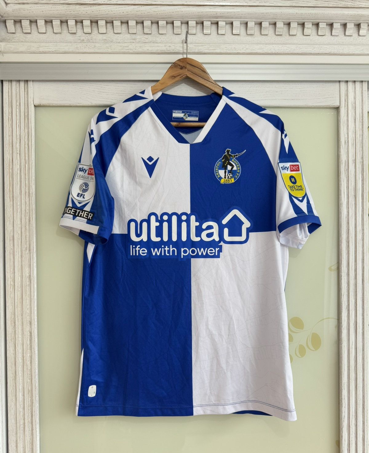 Macron Jamie Egan #26 Bristol Rovers 2022-2023 Home Soccer Jersey Size US L / EU 52-54 / 3 - 1 Thumbnail