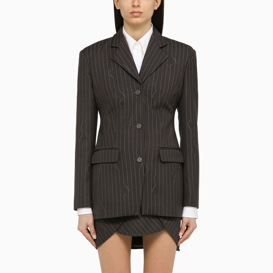 o1d2blof0924 Wool Blend Single-Breasted Pinstripe Jacket