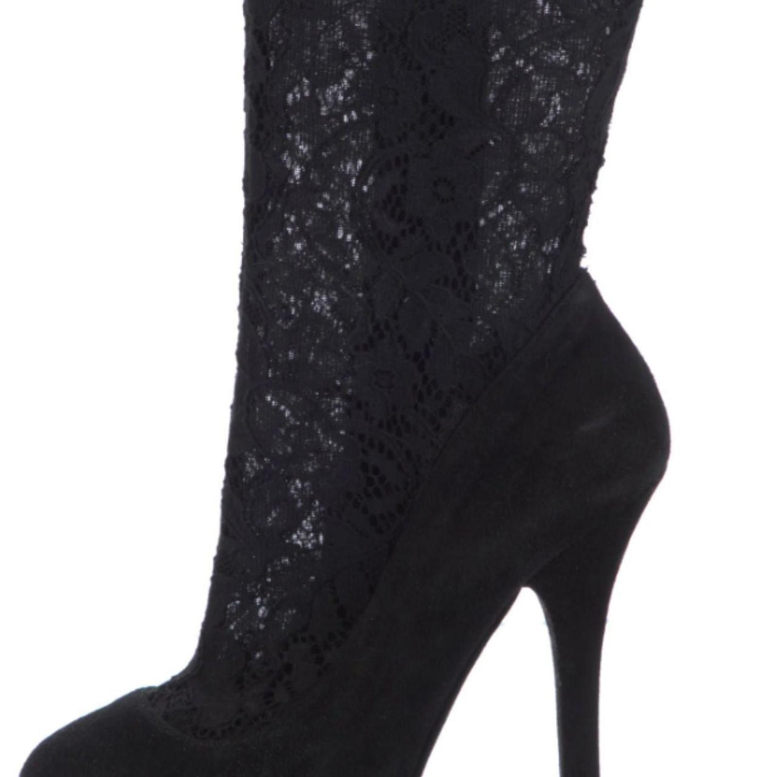 Dolce & Gabbana Dolce & Gabbana Vintage Black Suede & Lace Boots, Size 5 Size US 5 / IT 35 - 1 Thumbnail