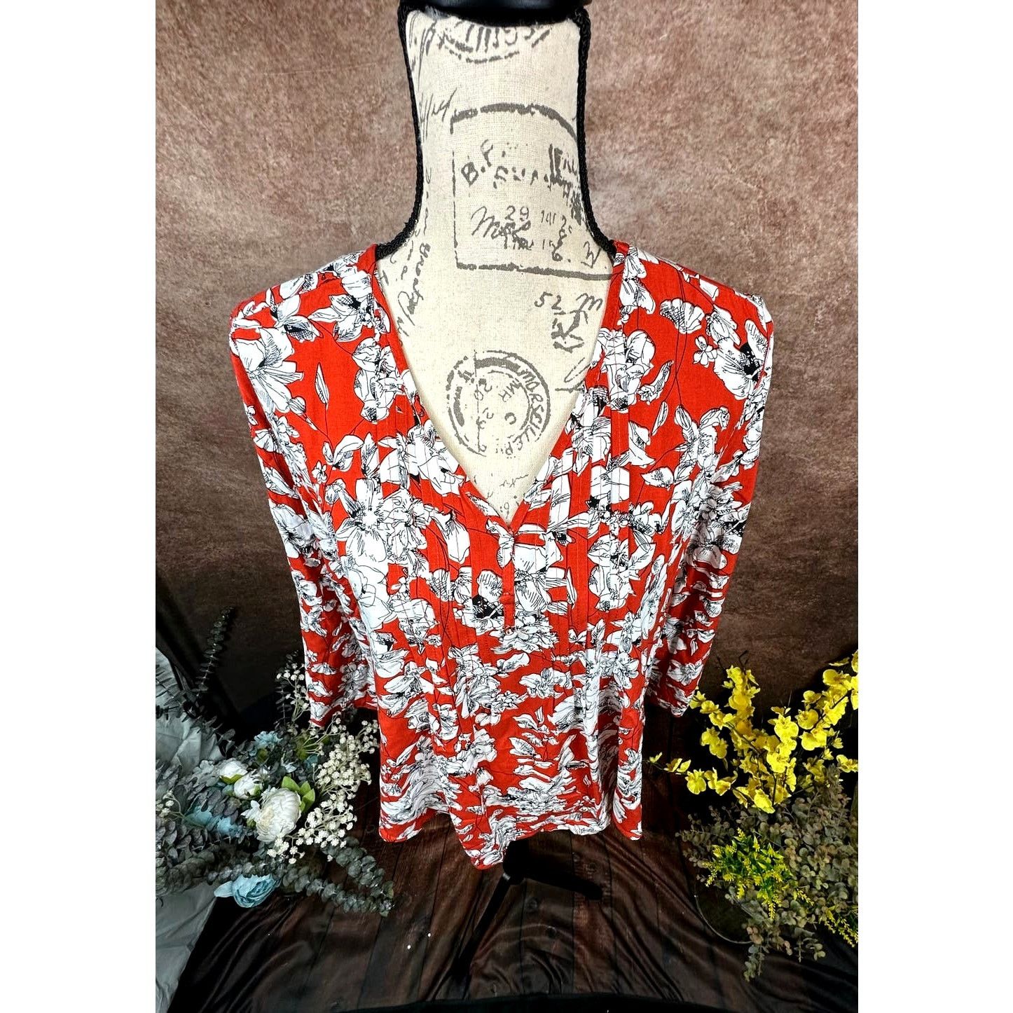 Other Fun2Fun Maley Pleated Detail Blouse Rust/Cream size M Size M / US 6-8 / IT 42-44 - 9 Thumbnail