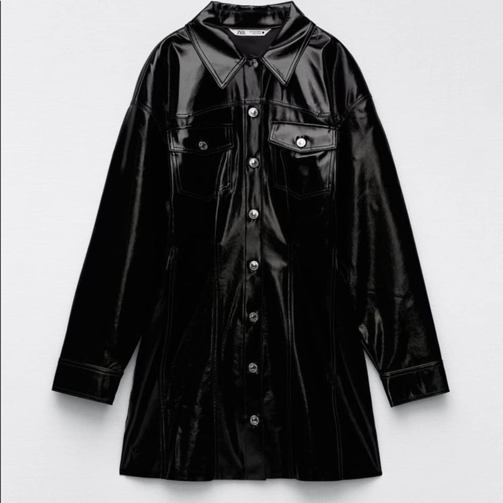 Zara ZARA BLOGGER FAVORITE FAUX LEATHER DRESS BLACK Size S / US 4 / IT 40 - 13 Thumbnail