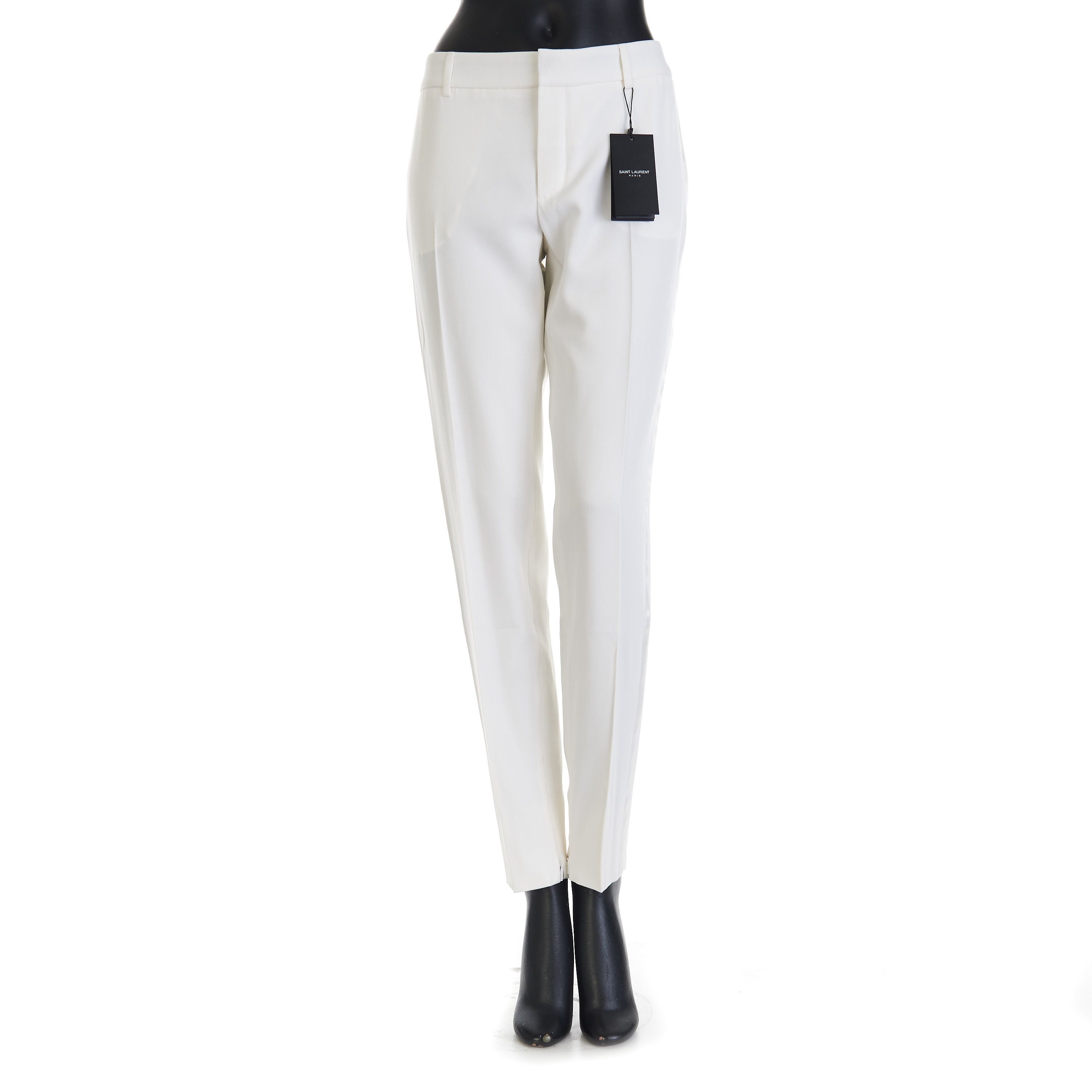 Saint Laurent Paris Tuxedo Pants In Grain De Poudre Wool With Satin Stripe Size 30" / US 8 / IT 44 - 1 Thumbnail
