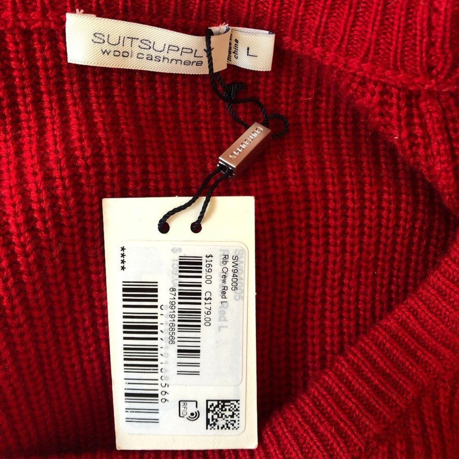 Suitsupply Wool-Cashmere Red Crew Neck Sweater from Suitsupply Size L / US 10 / IT 46 - 4 Thumbnail