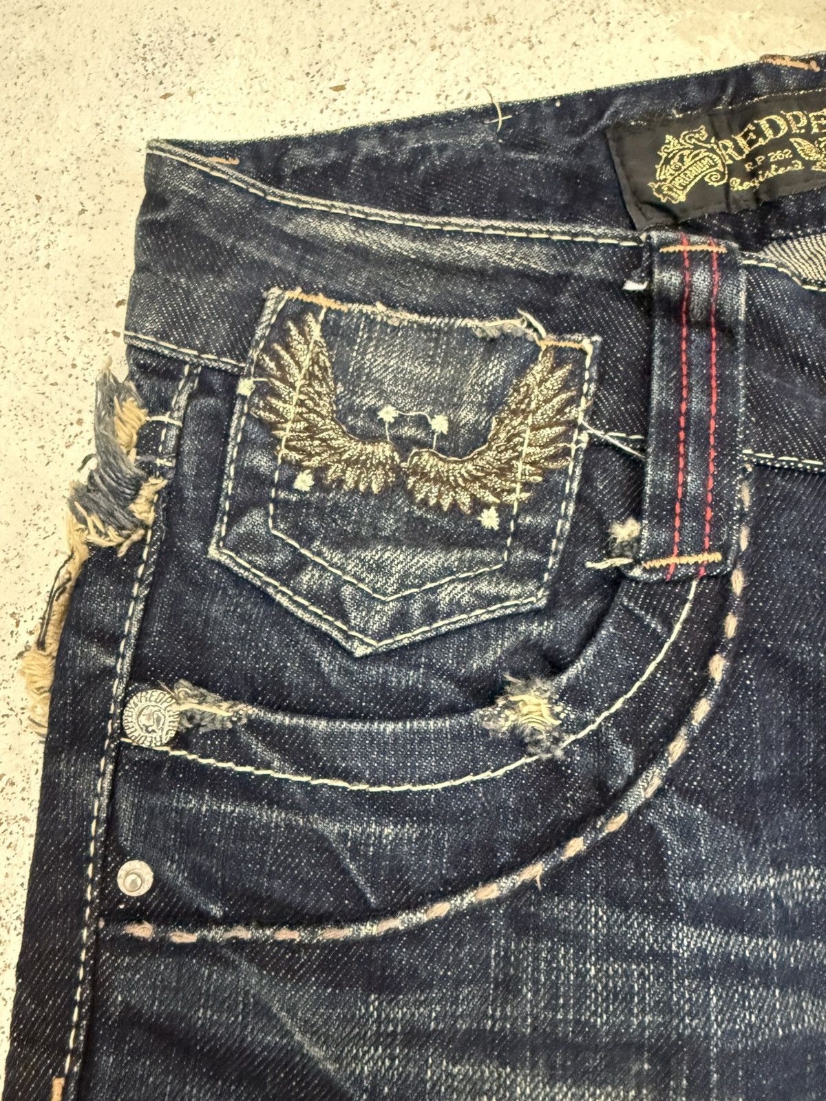 Hysteric Glamour × Japanese Brand Red Pepper Feather Wings Embroidered Lowrise Mud Flare Jeans Size US 27 - 18 Thumbnail