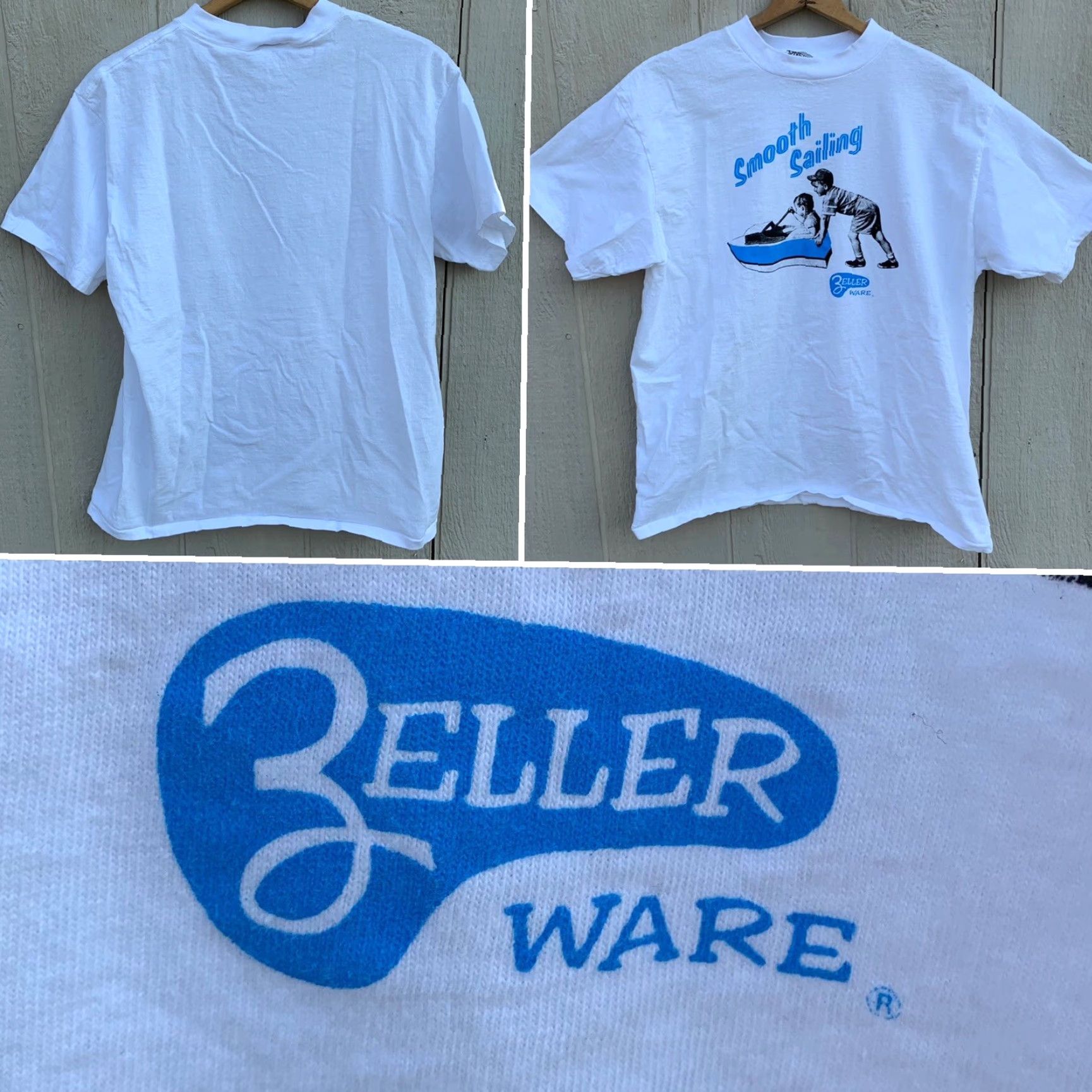 Vintage VINTAGE Oneita Power-T t-shirt Graphic Print Men's XL White Crew Neck Short Sleeve 90s Vintage Sailing Boat Zeller Ware Smooth Sailing Size US XL / EU 56 / 4 - 5 Thumbnail