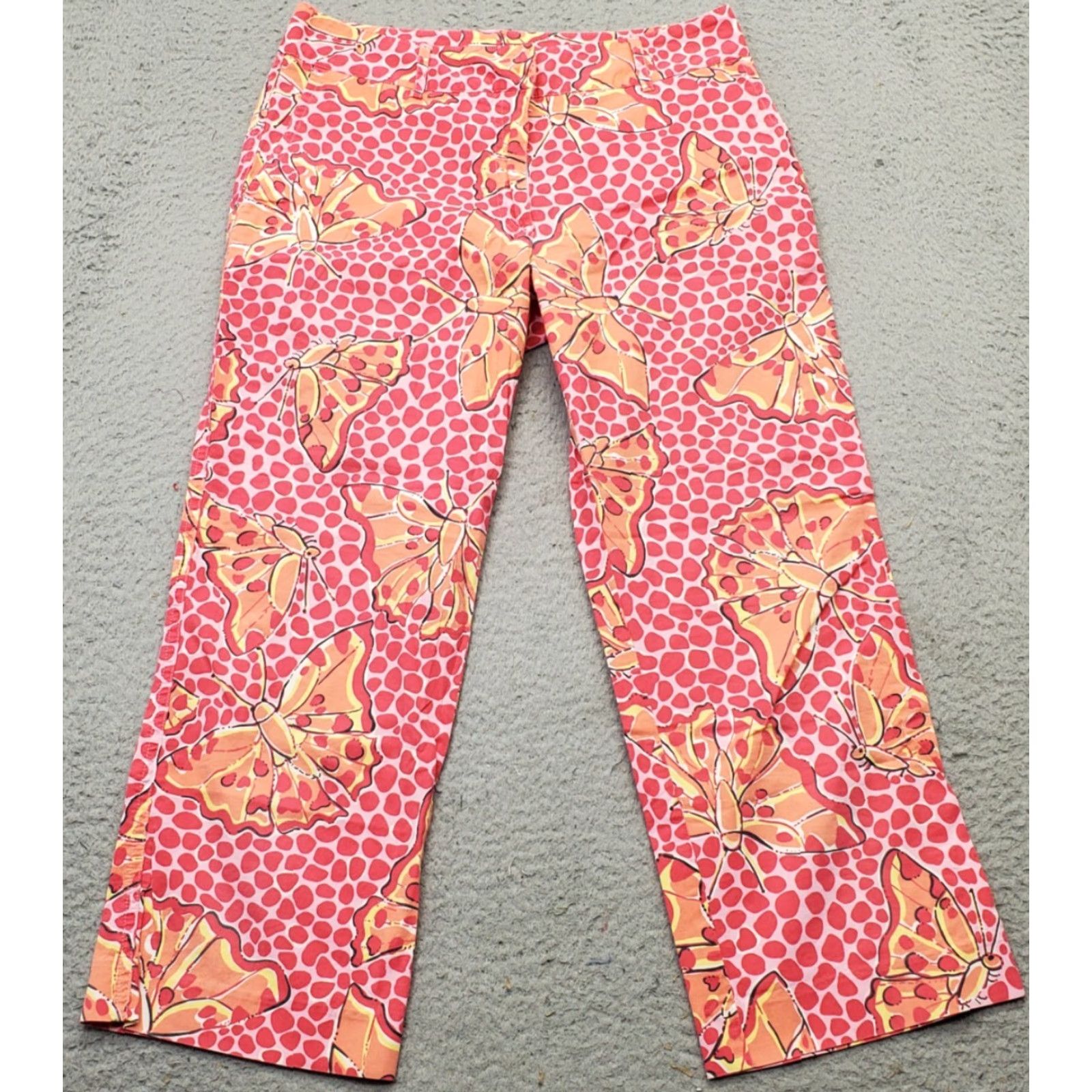 Lilly Pulitzer Lilly Pulitzer Womens Crop Pants Multicolor Butterflies Stretch Straight Leg Size 4 Regular Size 27" / US 4 / IT 40 - 2 Thumbnail