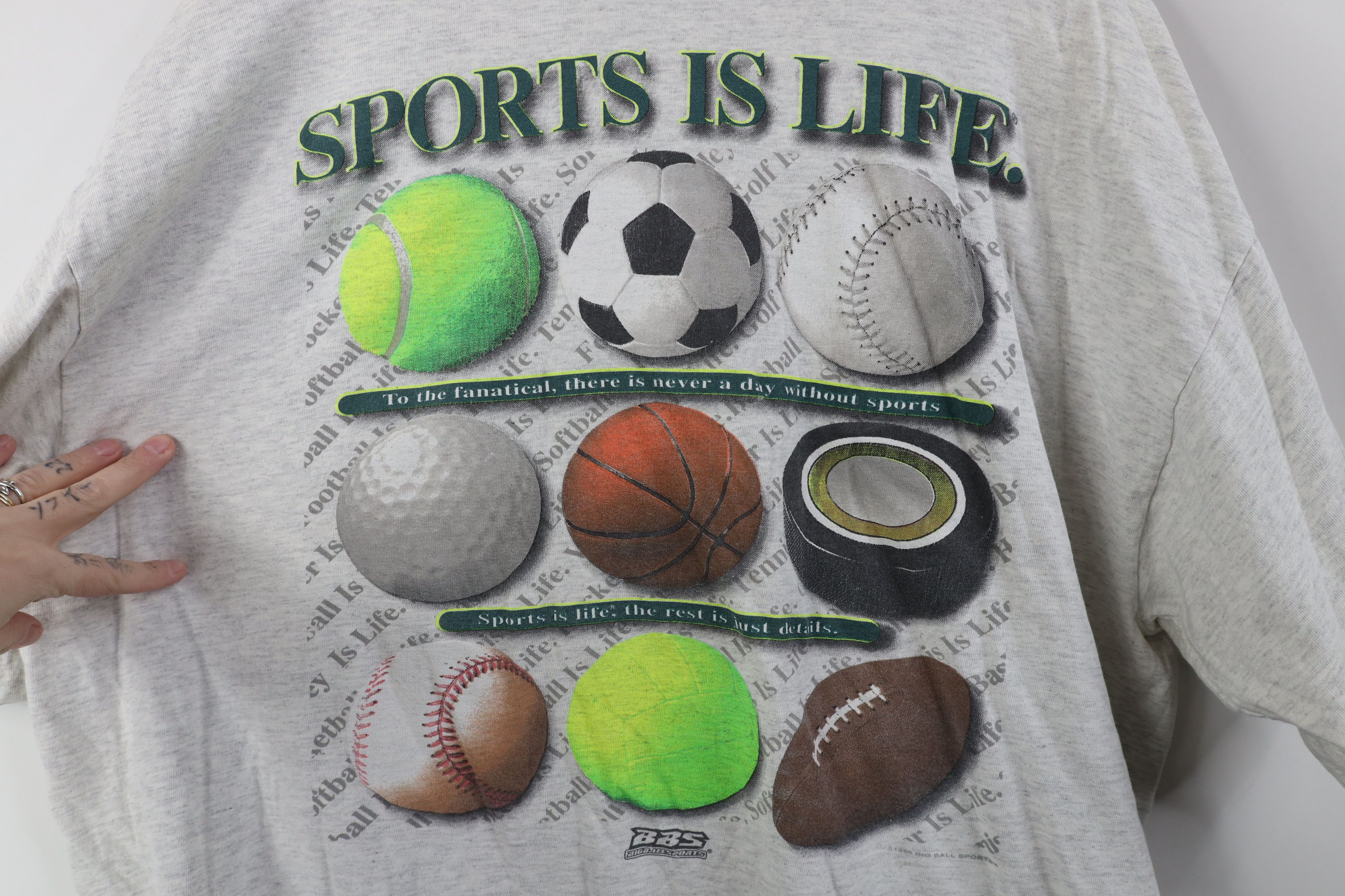 Vintage Vintage 90s Streetwear Sports Is Life T-Shirt Gray USA Size US XXL / EU 58 / 5 - 11 Thumbnail