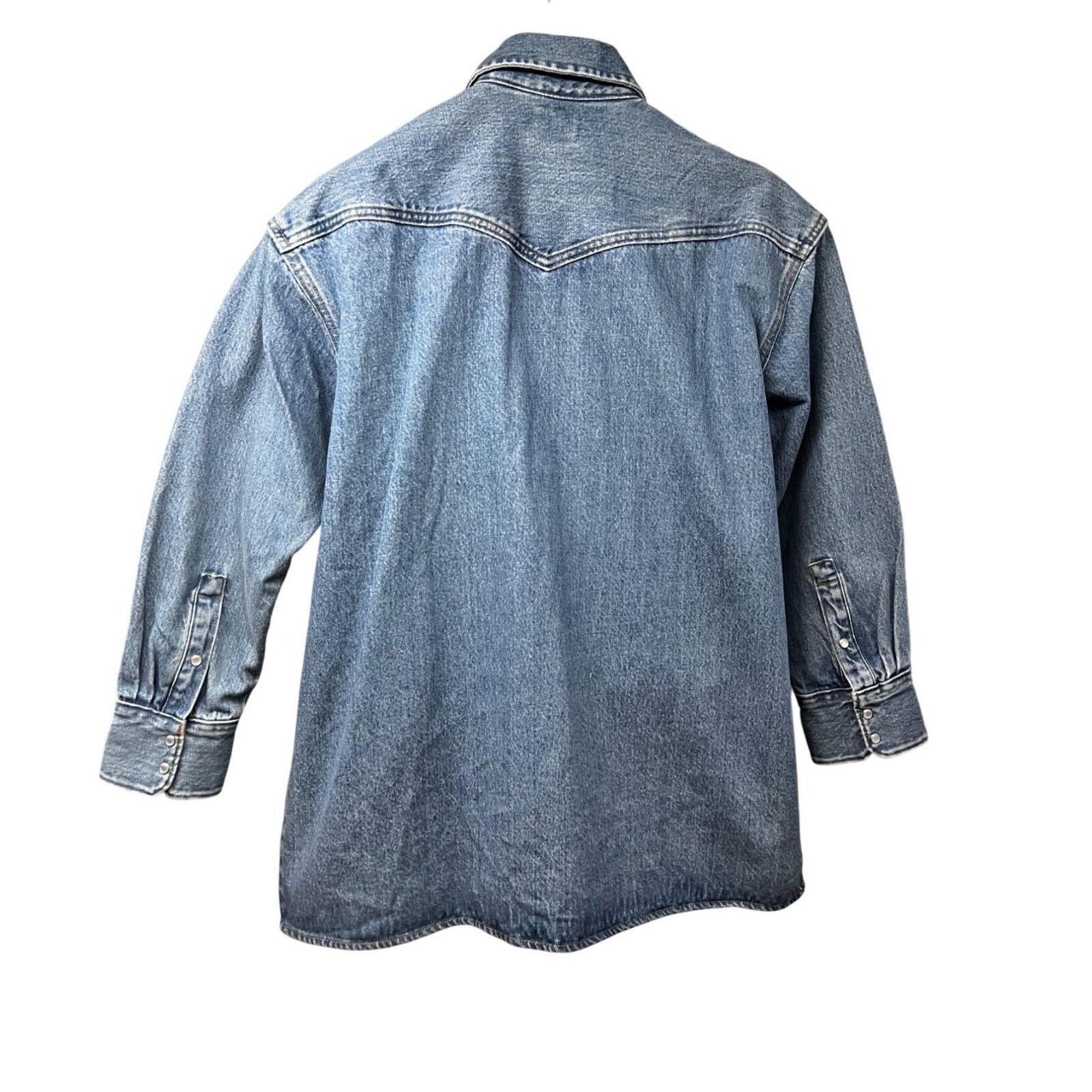 Levi's Levis Sawtooth Denim Pearl Snap Up Shirt Small Flap Pockets Size US S / EU 44-46 / 1 - 2 Thumbnail