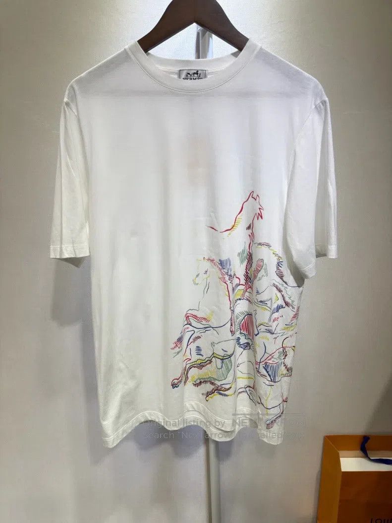 Hermes Hermes White painted war horse short-sleeve T-shirt Size M / US 6-8 / IT 42-44 - 1 Thumbnail