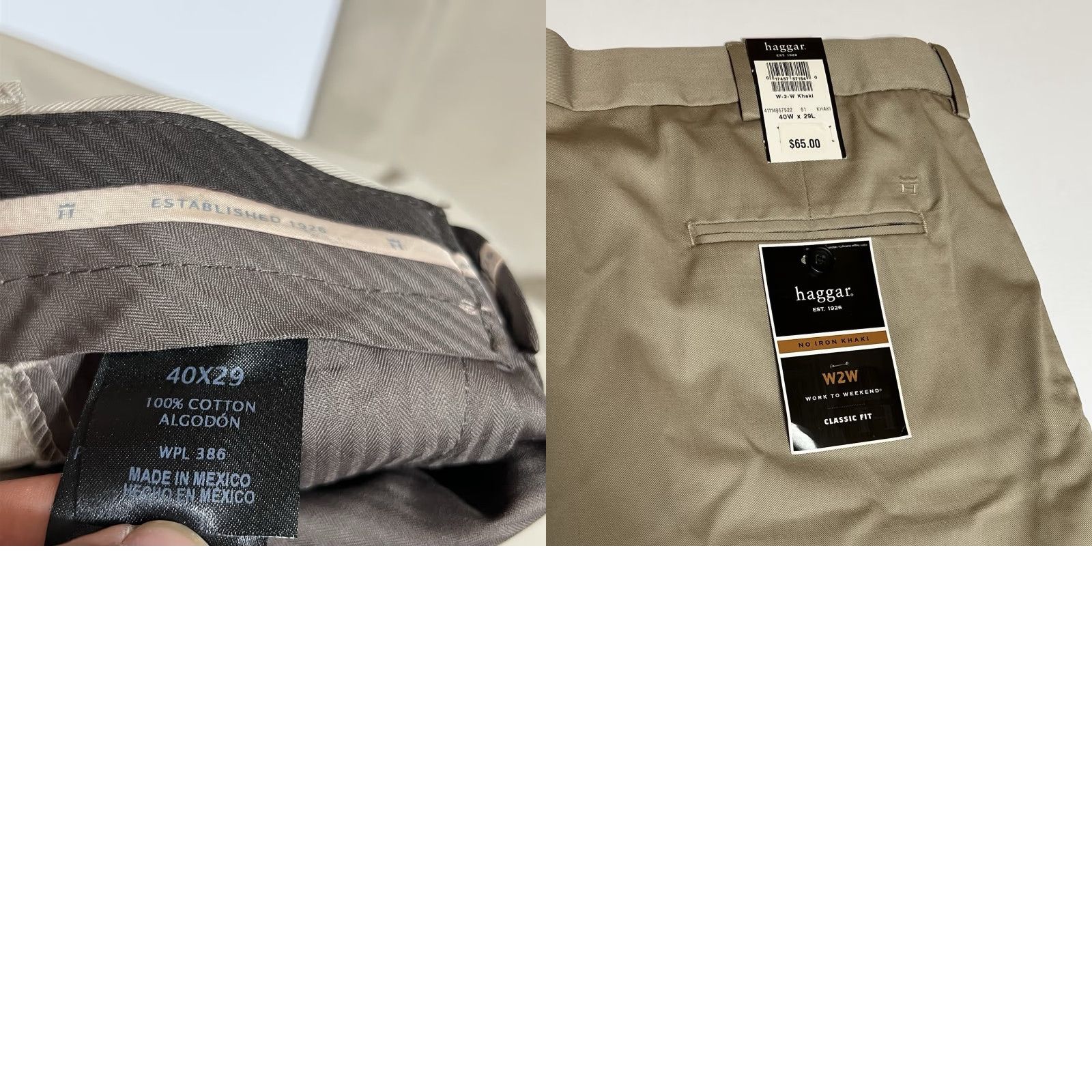 Haggar Haggar Work to Weekend Mens Pants Khaki Classic Fit 40x29 Beige Cotton Flat Front Straight Leg NWT NEW Size US 40 / EU 56 - 8 Thumbnail