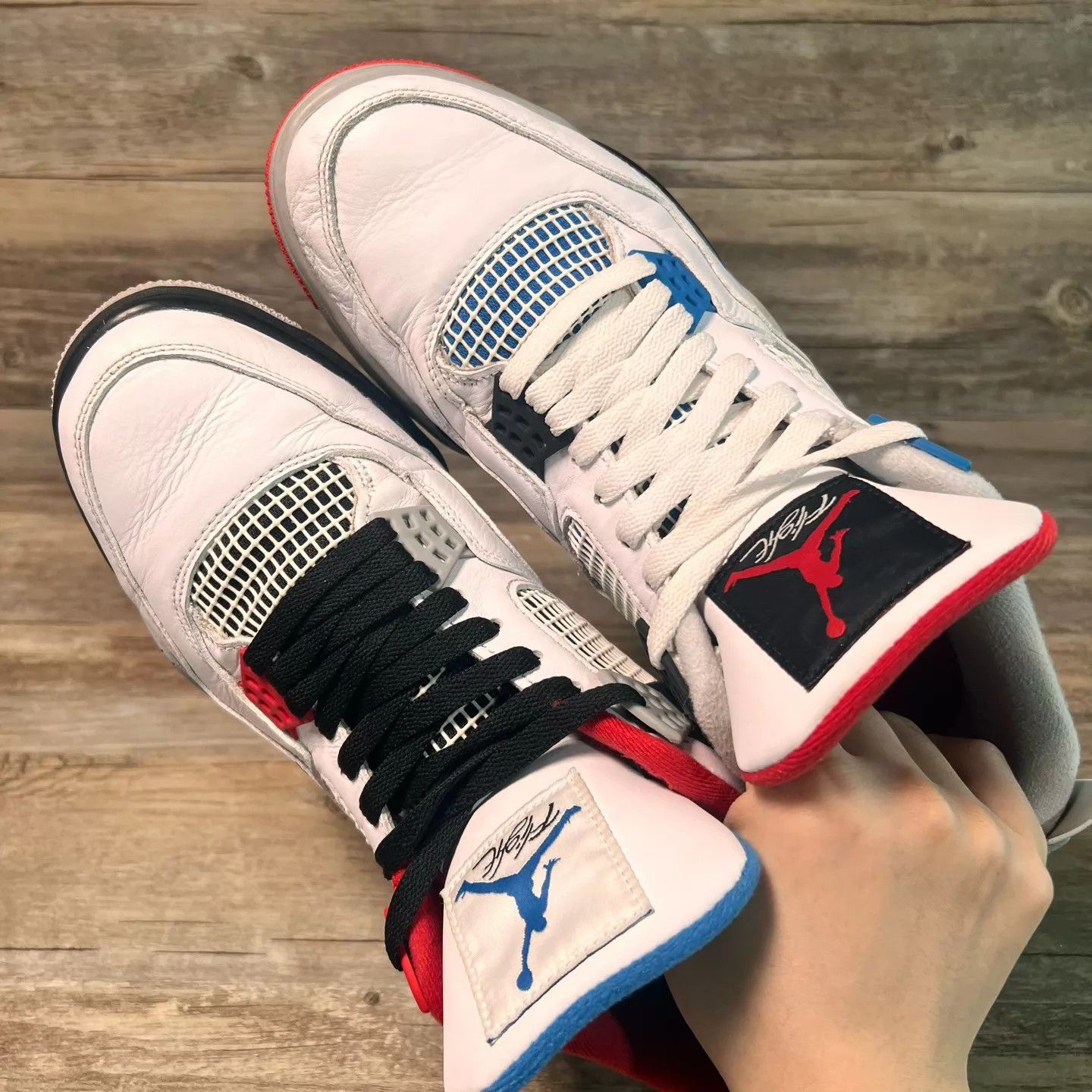 Nike Air Jordan 4 White Red Blue Mismatched 45 95 Size US 12 / EU 45 - 5 Thumbnail