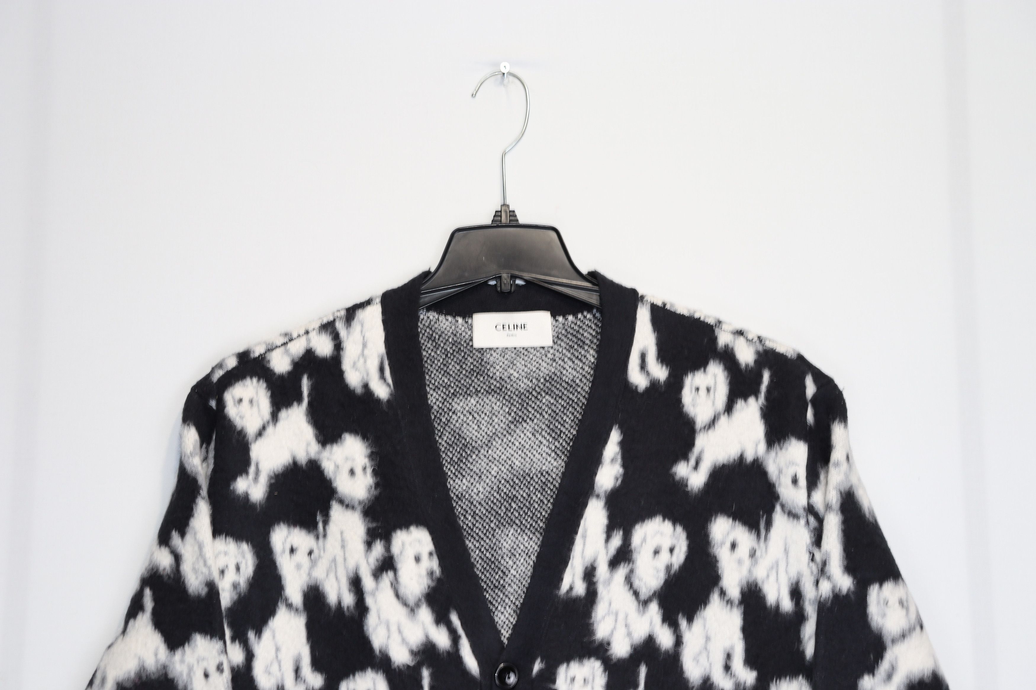 Celine o1rshd1 V Neck Puppy Cotton Blend Cardigan in White/Black Size US XXL / EU 58 / 5 - 3 Thumbnail