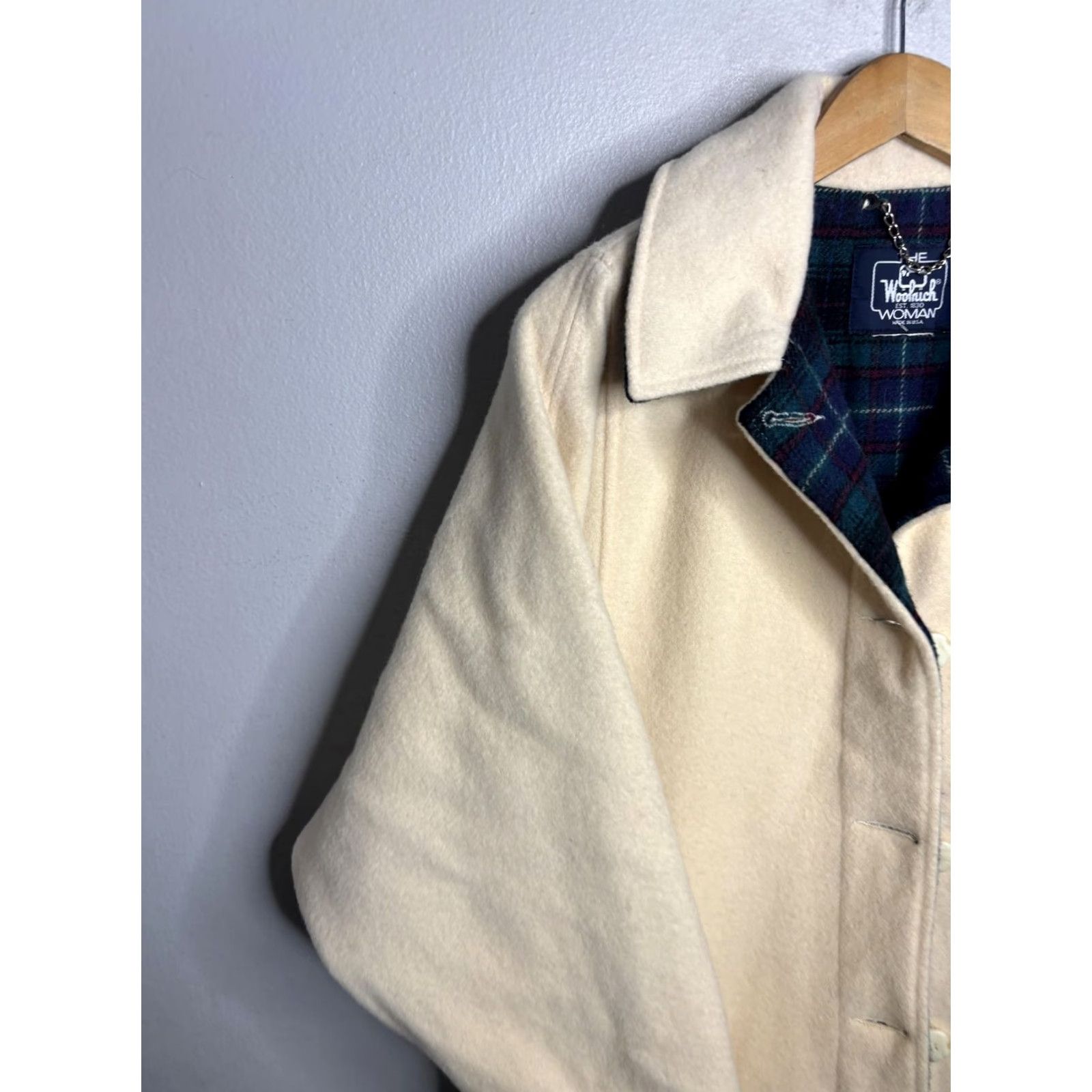 Vintage VINTAGE Woolrich Coat Womens Large Ivory Wool Lined Button Up USA 90s Overcoat Pockets Size L / US 10 / IT 46 - 2 Thumbnail