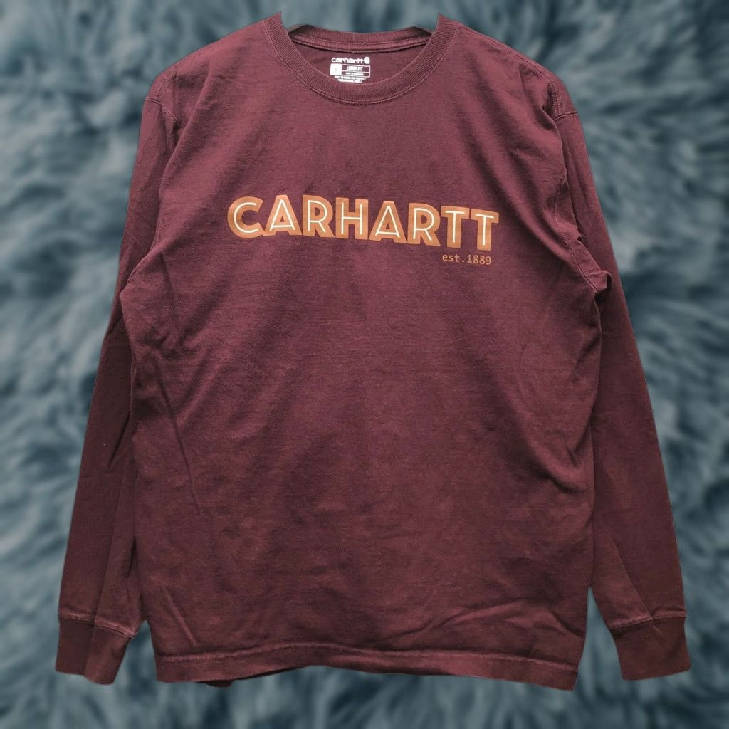 Carhartt Carhartt T-Shirt Men Small Long Sleeve Crew Neck Maroon 105422 PRT Logo Work Outdoor Cotton Regular Fit Shirt Size US S / EU 44-46 / 1 - 1 Thumbnail