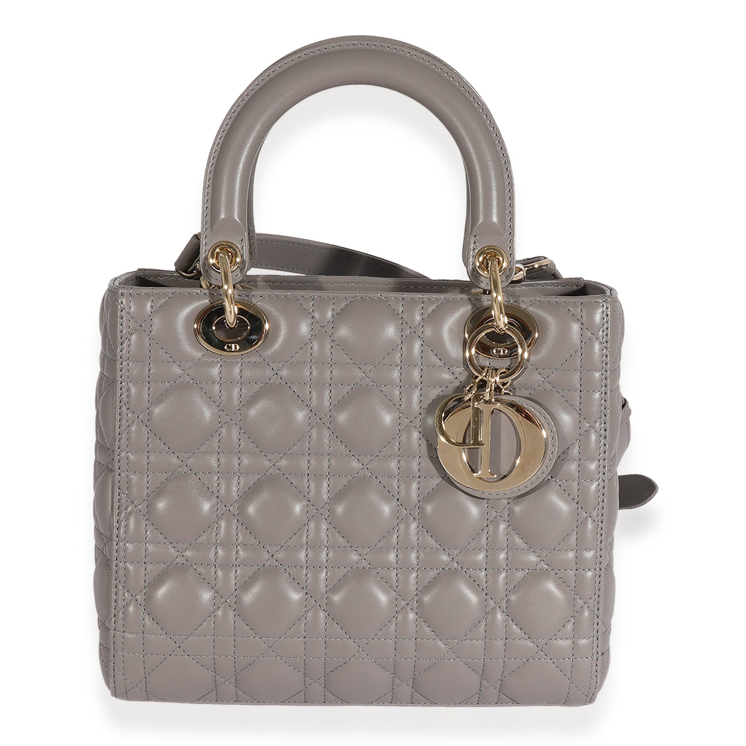 image of Dior Grey Quilted Cannage Lambskin Medium Lady Bag, Women's