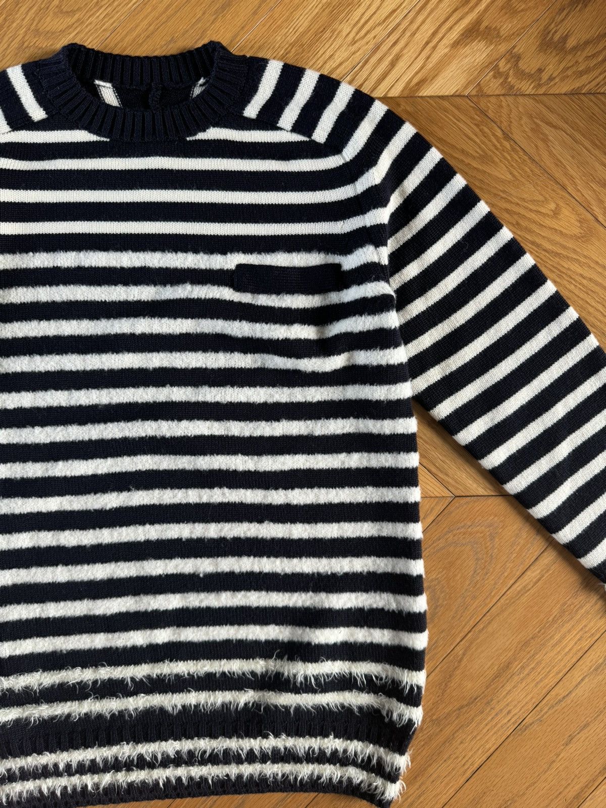 image of Sacai Stripe Wool Knit Sweater in Black White, Men's (Size Small)