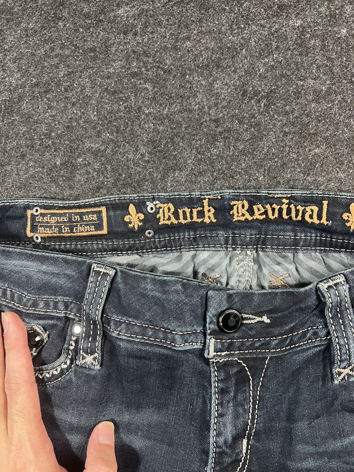 If Six Was Nine Rock Revival Flare Jeans Honeycomb RARE Size US 34 / EU 50 - 3 Thumbnail