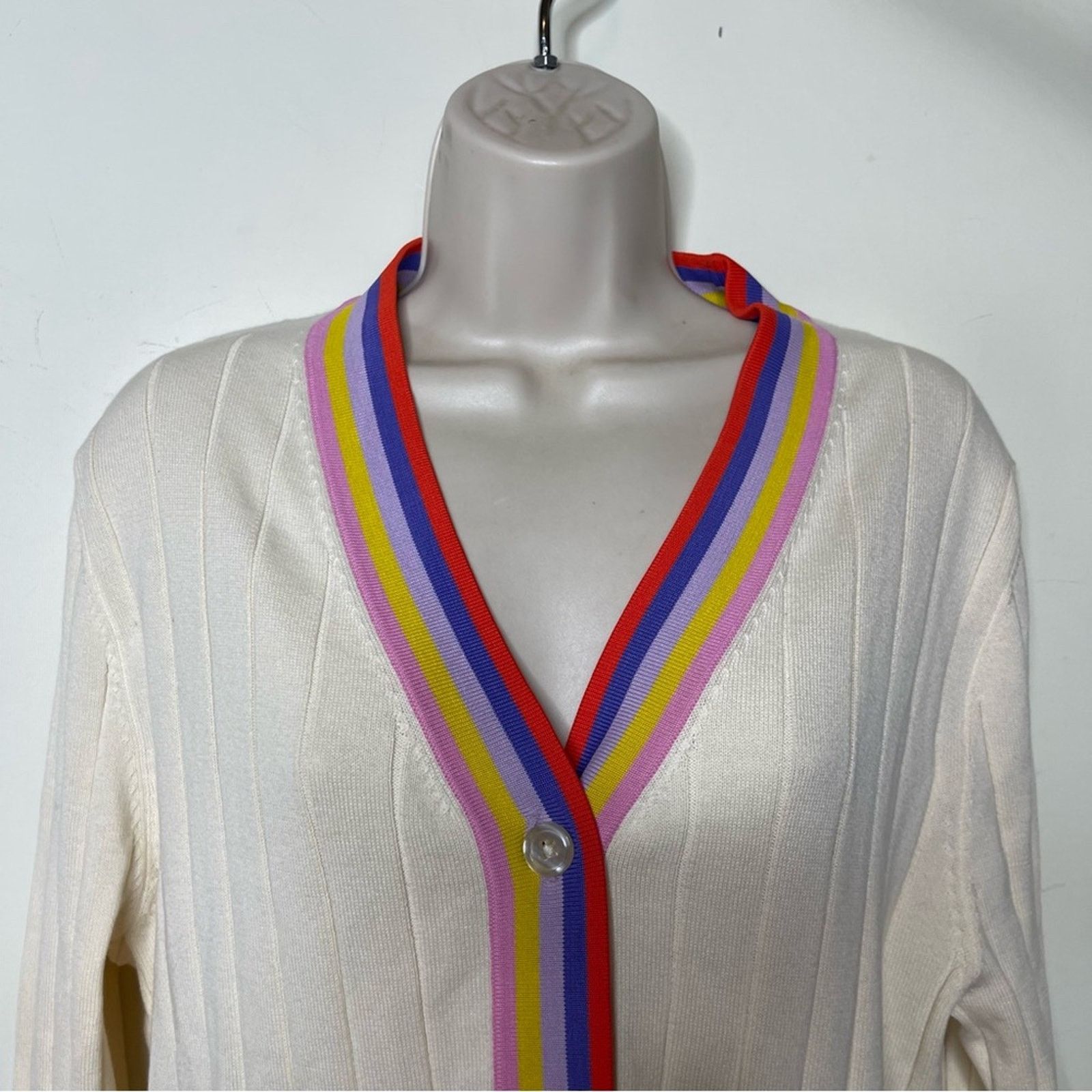 KULE KULE The Binx 4 stripe trim cotton blend ivory Cardigan sz S Size S / US 4 / IT 40 - 6 Thumbnail