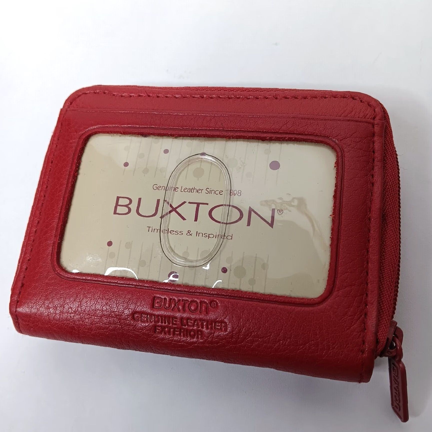 Vintage VINTAGE Buxton Wallet Womens Red Leather Zipper Small Cardholder Keychain Pebbled Photo holder 3x4 3" 4" Zip-Around Size ONE SIZE - 6 Thumbnail