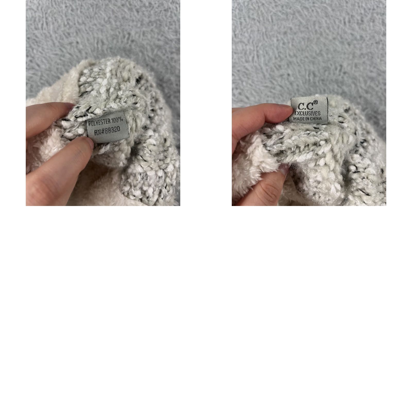 Vintage C.C Exclusives Beanie Toque Womens One Size Gray White Knit 100% Polyester Logo Pom Beanie Size ONE SIZE - 8 Thumbnail