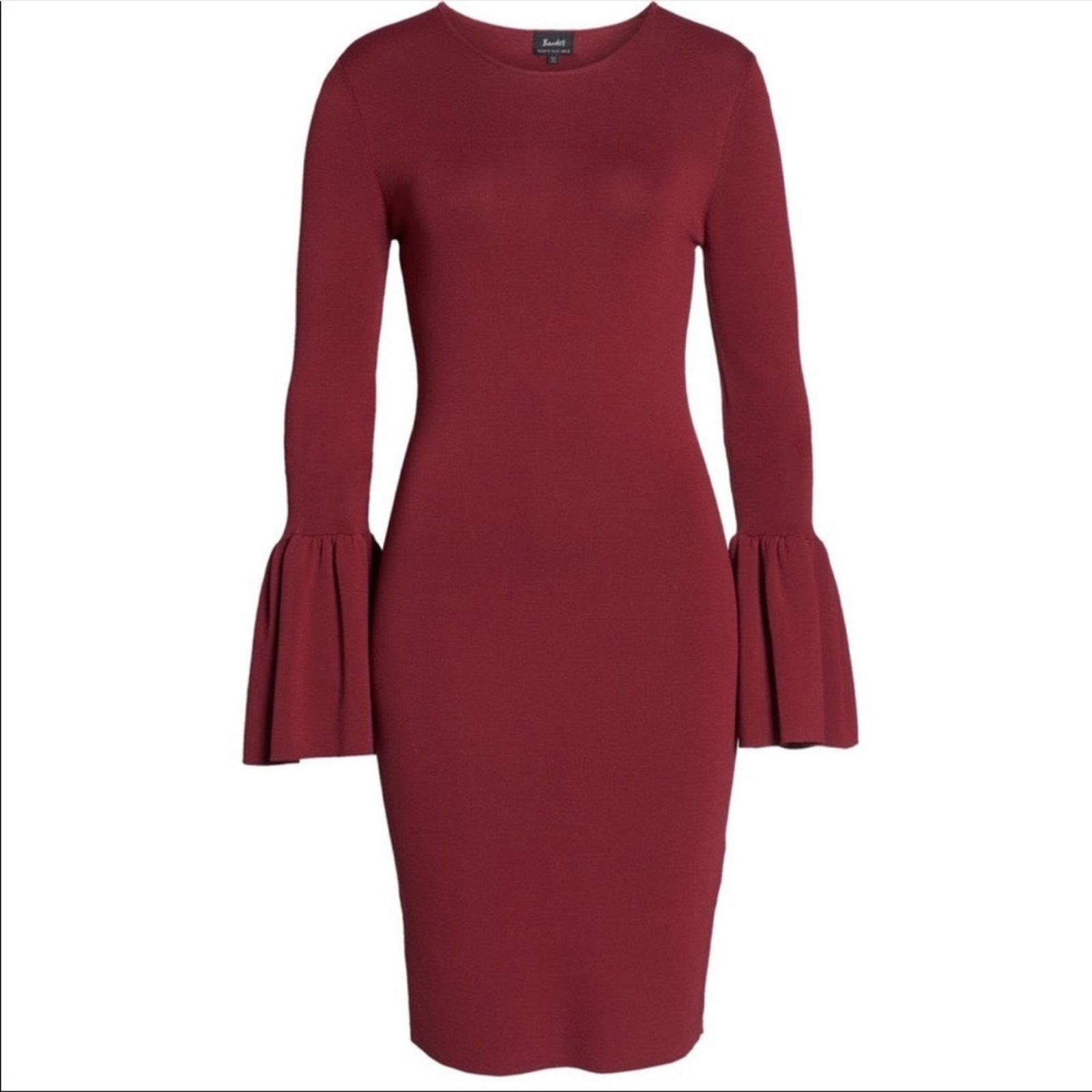 Other Bardot Arabella Knit Sheath Dress Bell Cuff L Burgendy Size L / US 10 / IT 46 - 2 Thumbnail