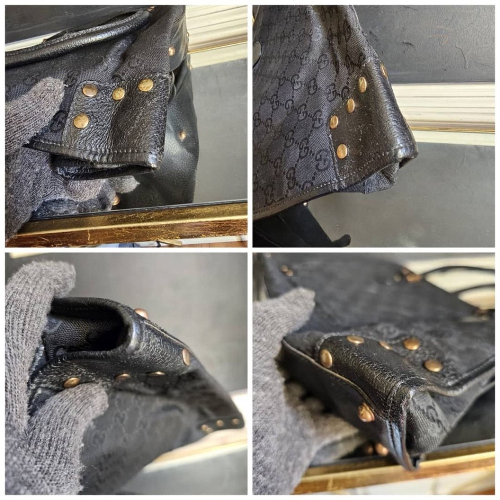 Gucci Authentic Gucci GG Canvas Studded Tote Bag Black Size ONE SIZE - 9 Thumbnail