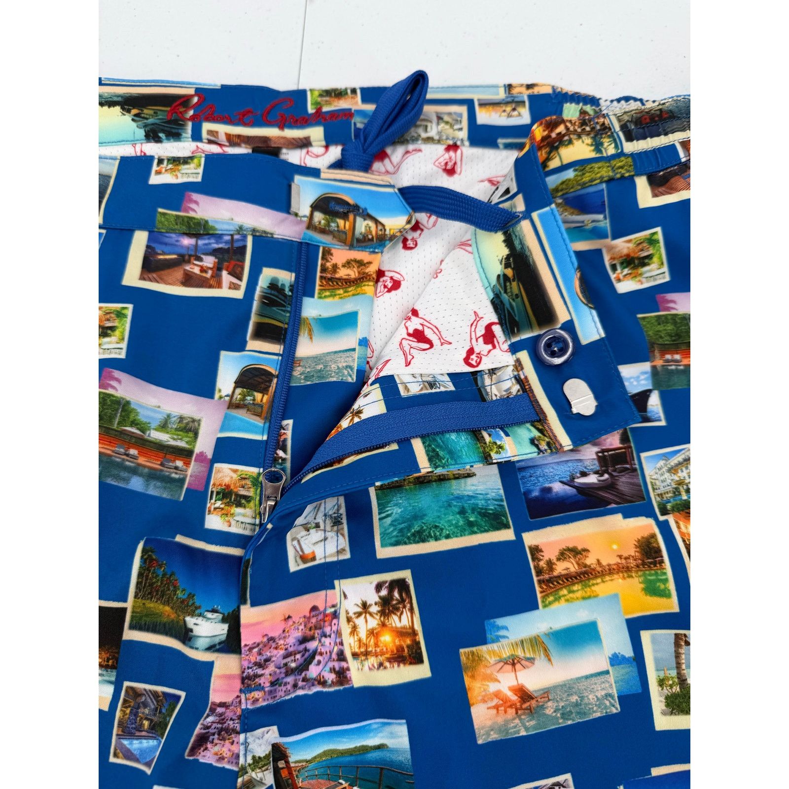 Robert Graham NWT Robert Graham Quick Dry Blue Postcards Swim Trunks Size US 39 - 4 Thumbnail