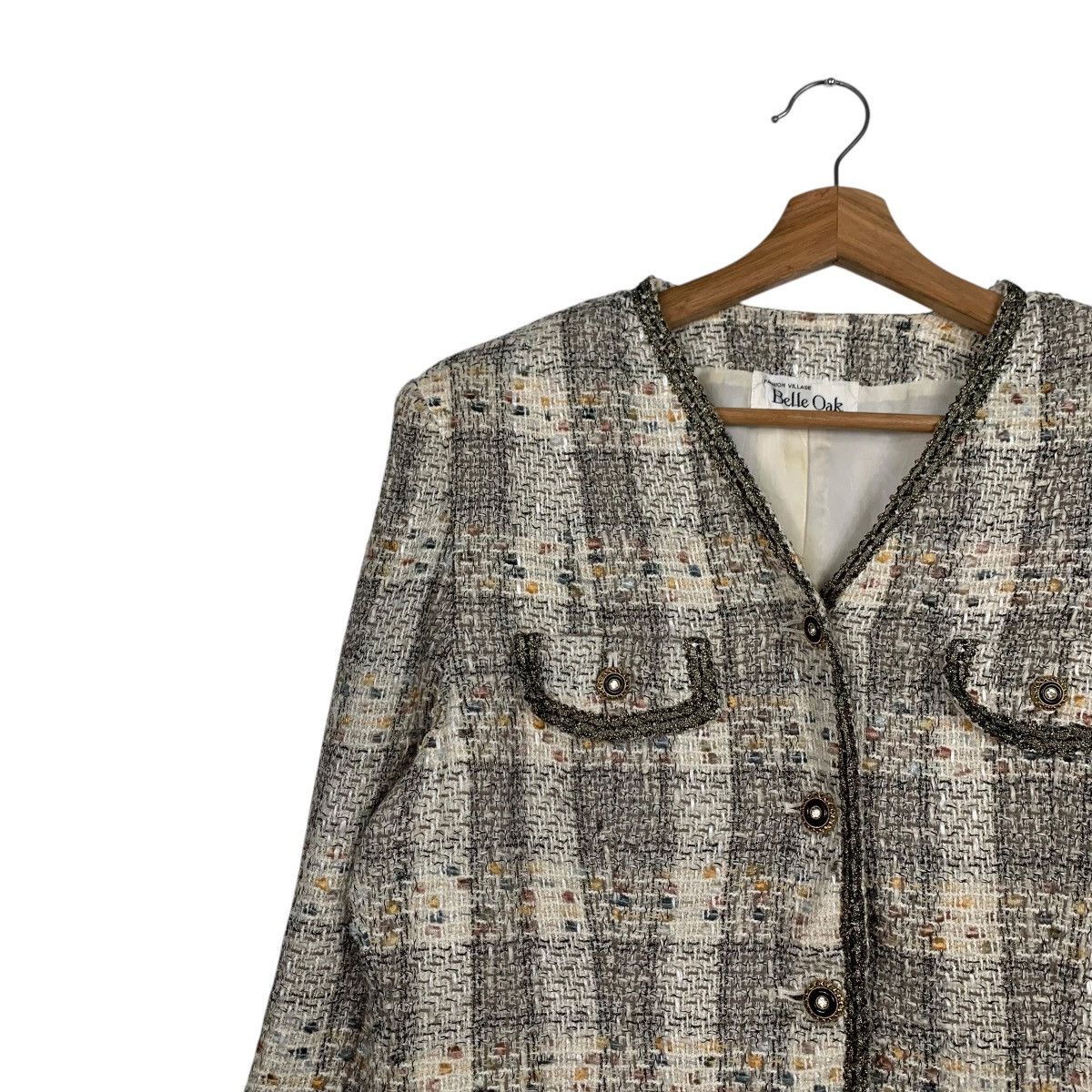 Japanese Brand BELLE OAK Linton Fabric Woven Wool Tweed Jacket #1731-C77 Size M / US 6-8 / IT 42-44 - 6 Thumbnail