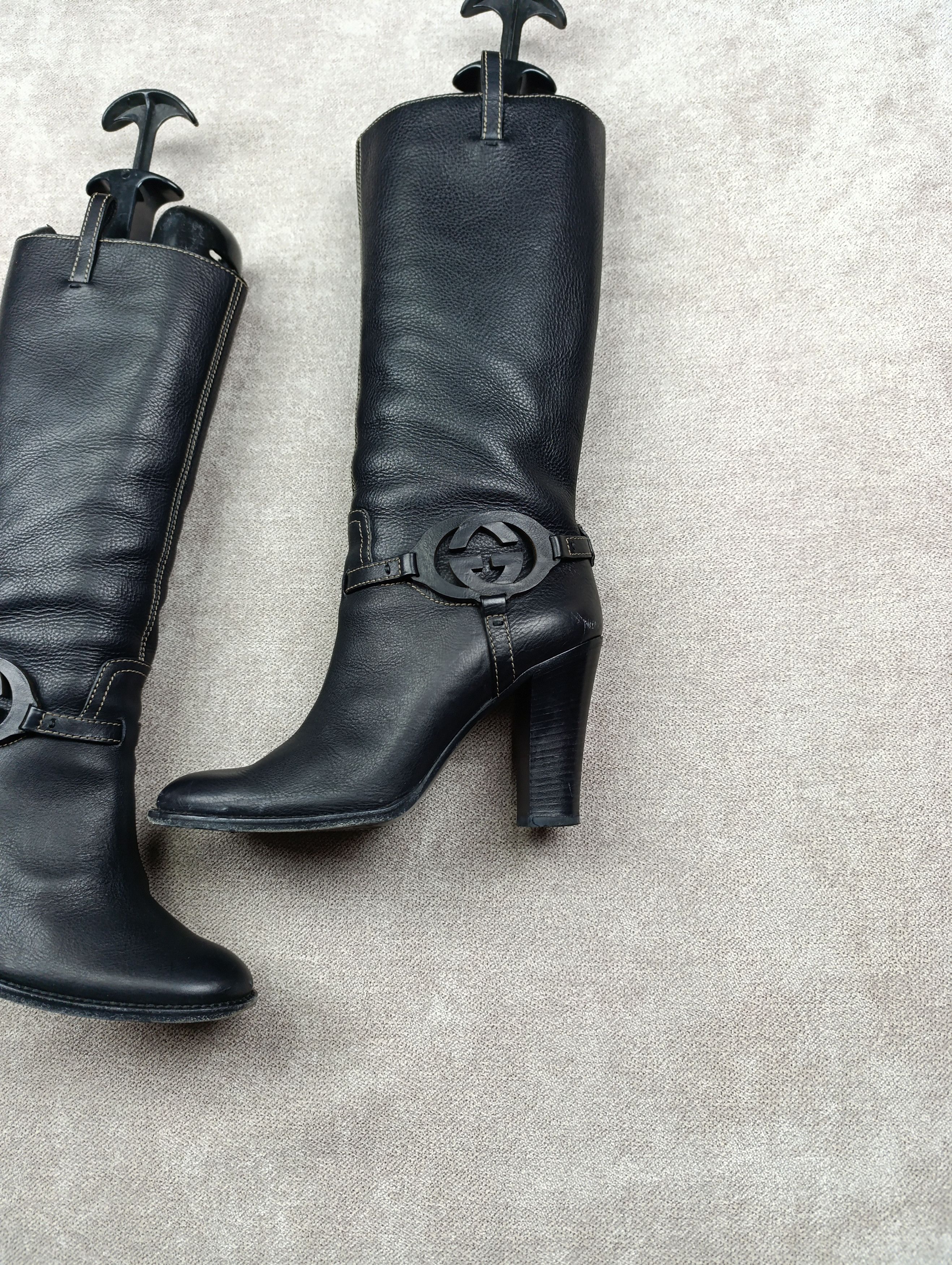 Gucci GUCCI BLACK GG INTERLOCK LOGO LEATHER BOOTS Size US 7 / IT 37 - 5 Thumbnail