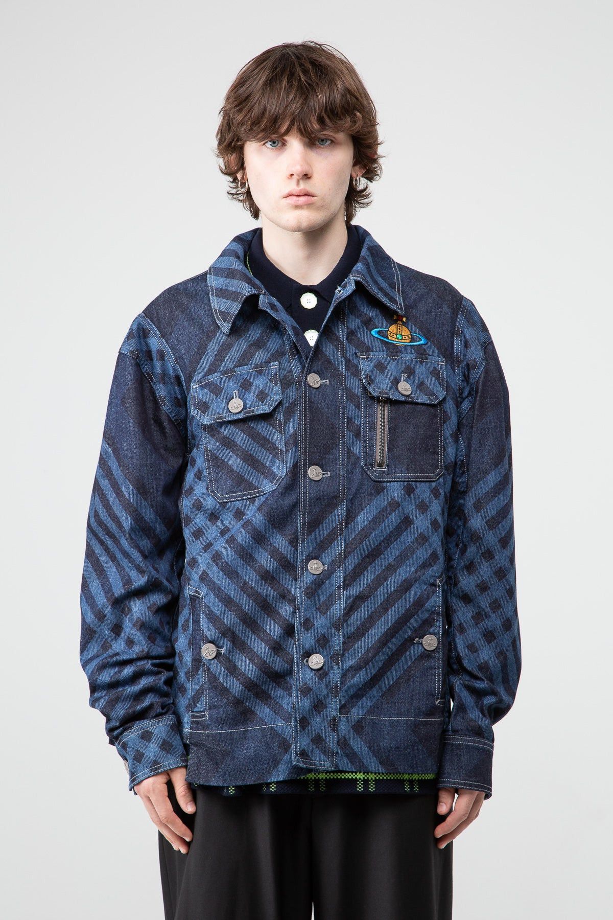 $875 NWT Vivienne Westwood Collared Striped Denim Jacket