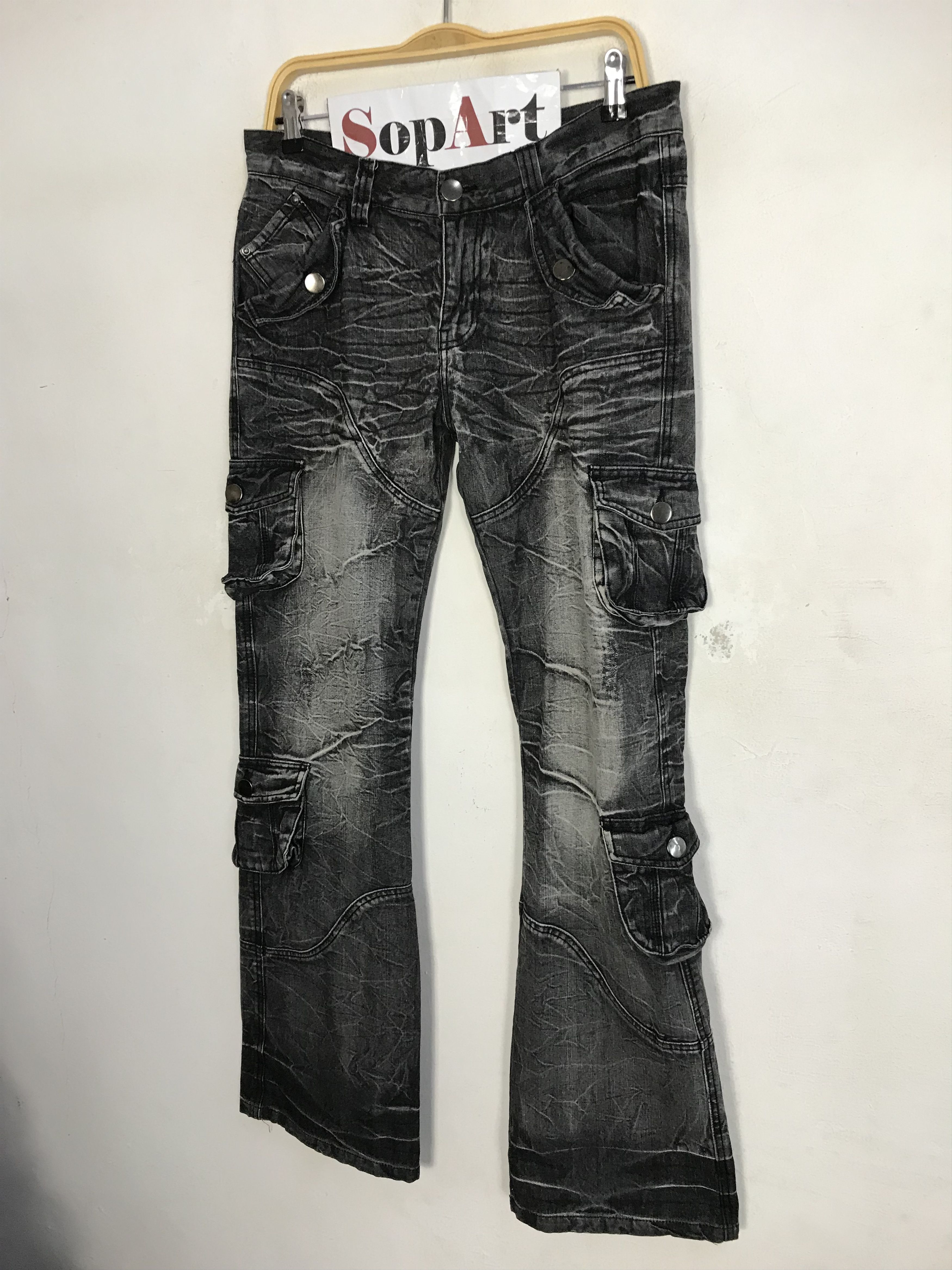 Japanese Brand Vtg Topism Super Flared Design Multi Pocket Denim Jeans Size US 32 / EU 48 - 3 Thumbnail