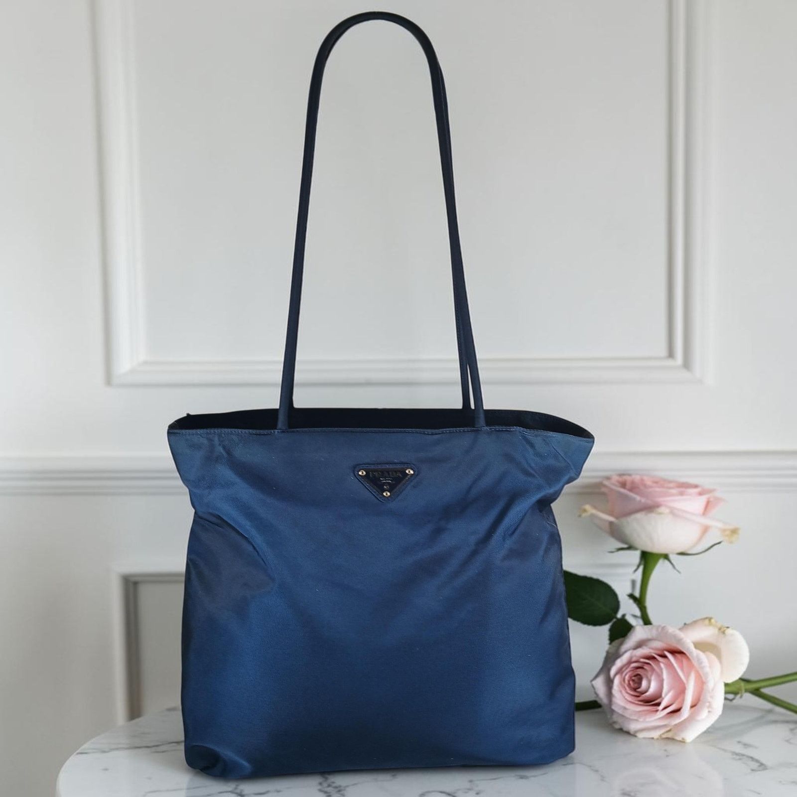 Prada Prada Blue Tessuto Nylon Triangle Logo Tote Bag Size ONE SIZE - 1 Thumbnail