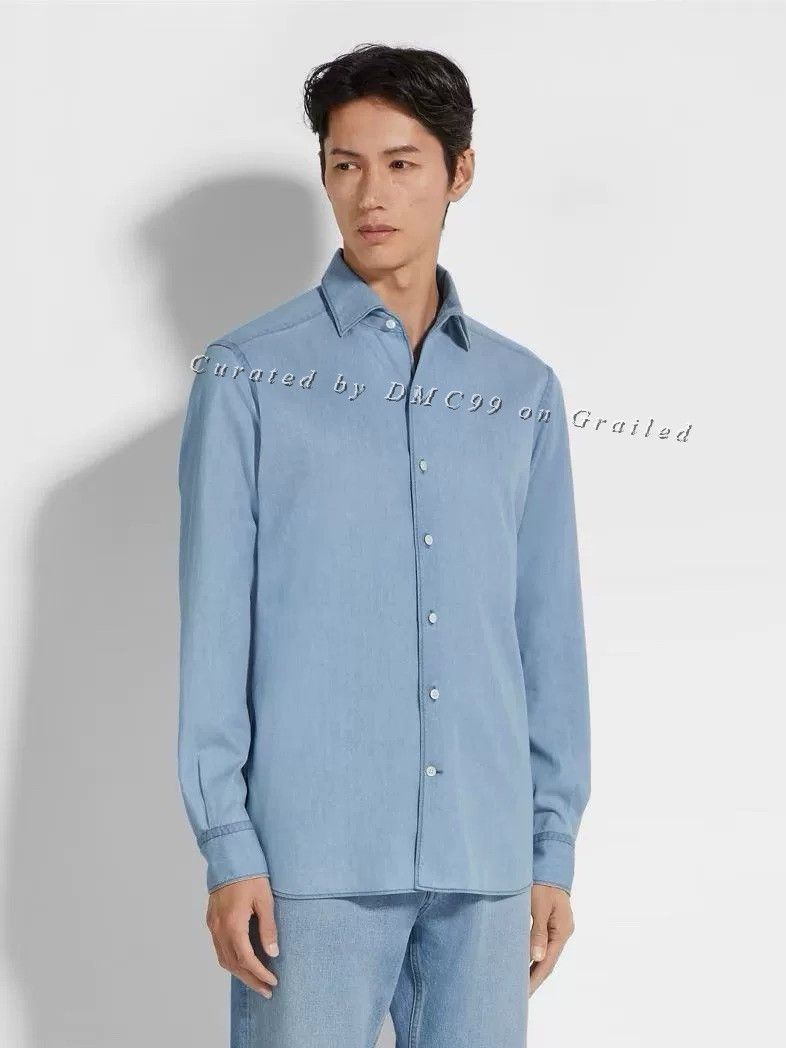 Ermenegildo Zegna Zegna Light Blue Men’s Long Sleeve Shirt Size US S / EU 44-46 / 1 - 1 Thumbnail
