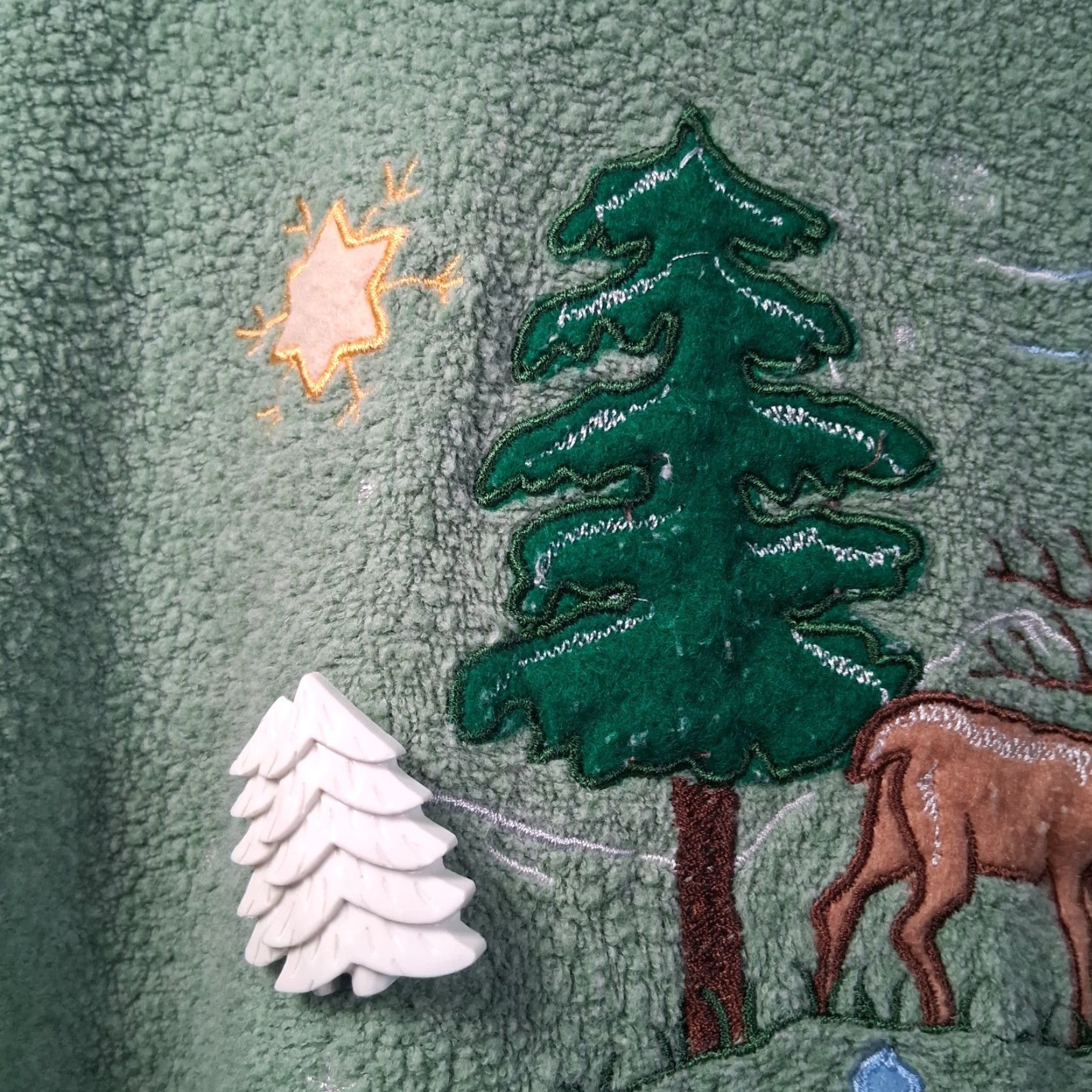 Vintage VINTAGE Bobbie Brooks Fleece Shirt Plus Size 26/28 Winter Deer Snow Green Embroidered Front Applique Reindeer Casual Mens Girls Womens Clothing Size 4XL / US 24-26 - 7 Thumbnail
