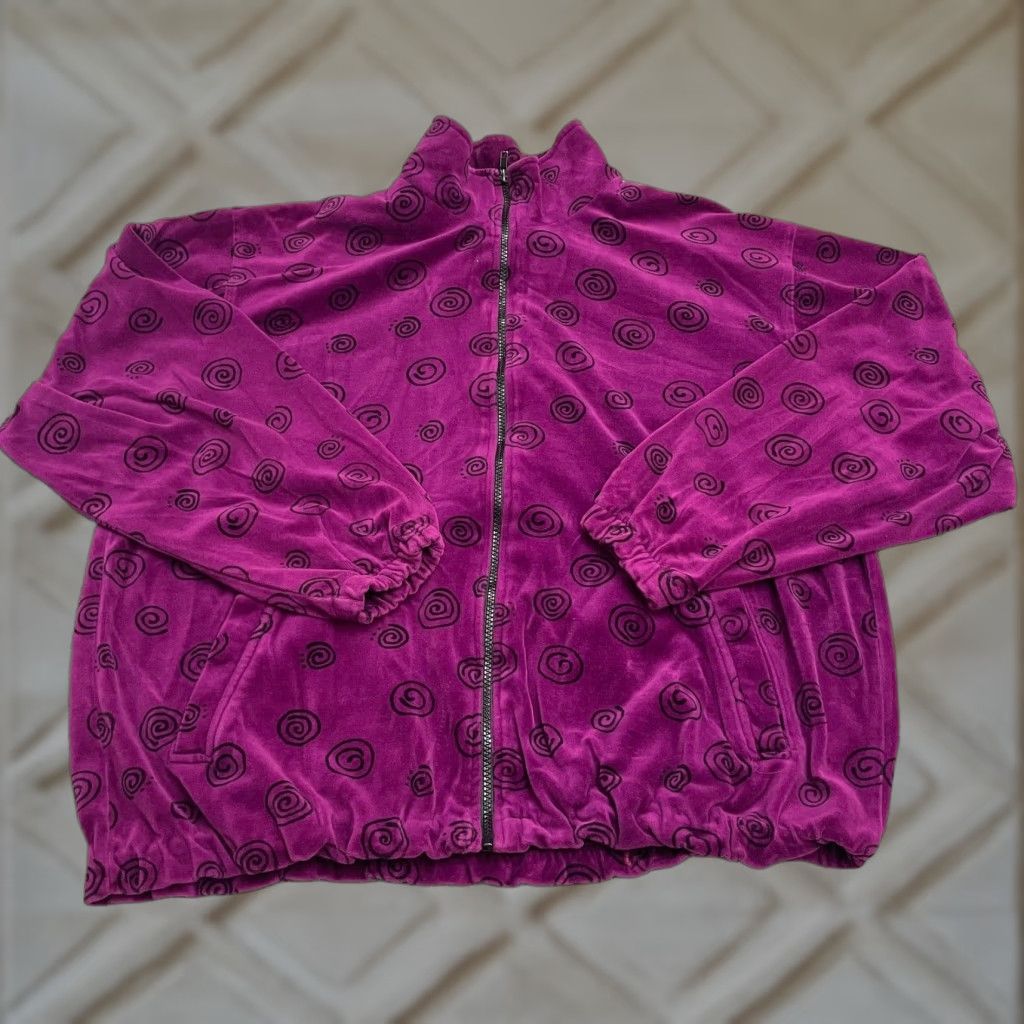 Vintage Unbranded Velousr Sweatshirt Jacket Full Zip Women XL Purple Polka Pocket Casual Size XL / US 12-14 / IT 48-50 - 1 Thumbnail