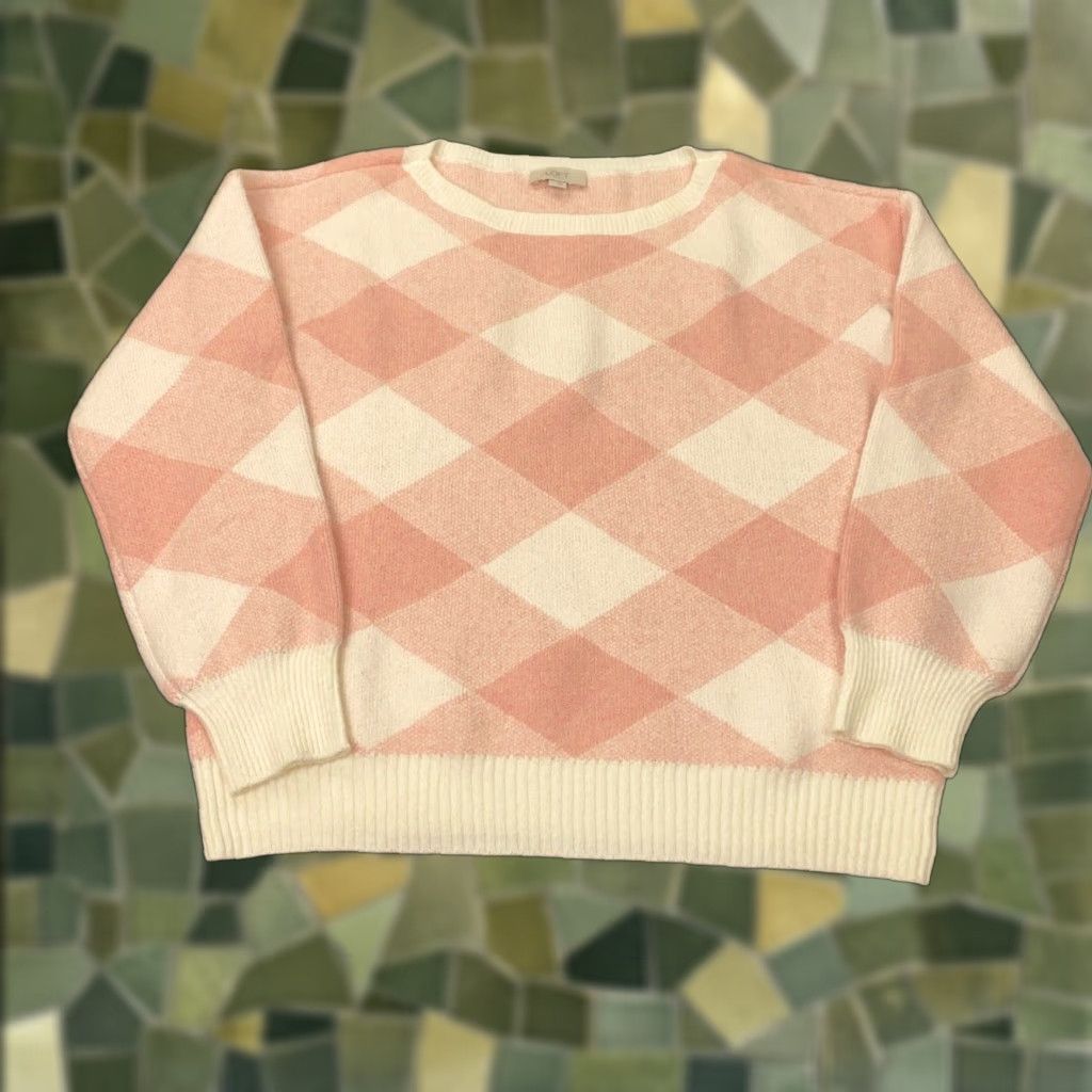 Loft LOFT Womens Sweater Large Pink Plaid Long Sleeve Pullover Casual Size L / US 10 / IT 46 - 1 Thumbnail