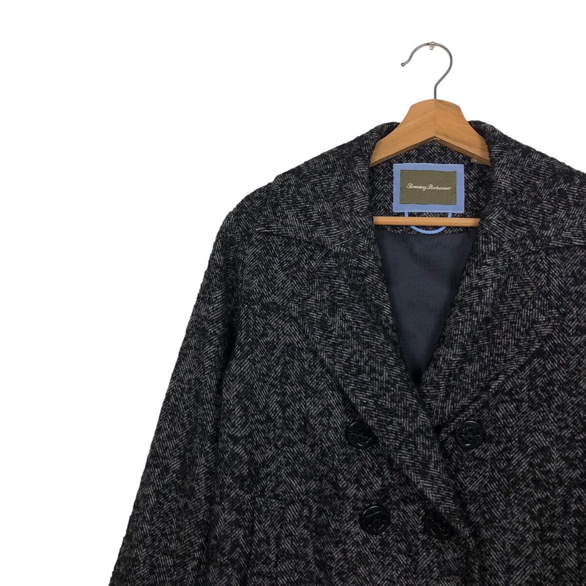 Japanese Brand Tommy Bahama Wool Blend Peacoat — Charcoal Herringbone Size US XS / EU 42 / 0 - 8 Thumbnail