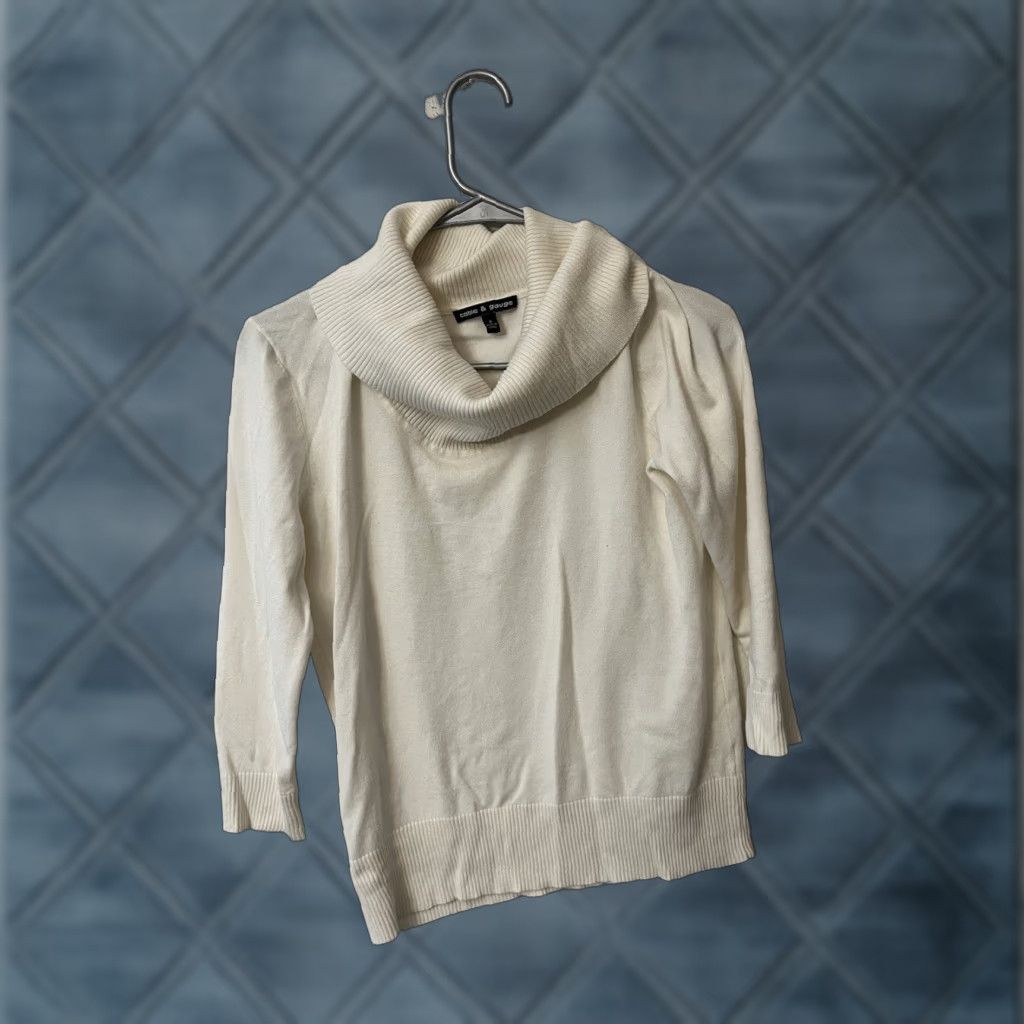 Vintage Cable & Gauge Shirt Women Small Ivory Cowl Neck 3/4 Sleeve Stretch Knit Vintage No Size S / US 4 / IT 40 - 1 Thumbnail