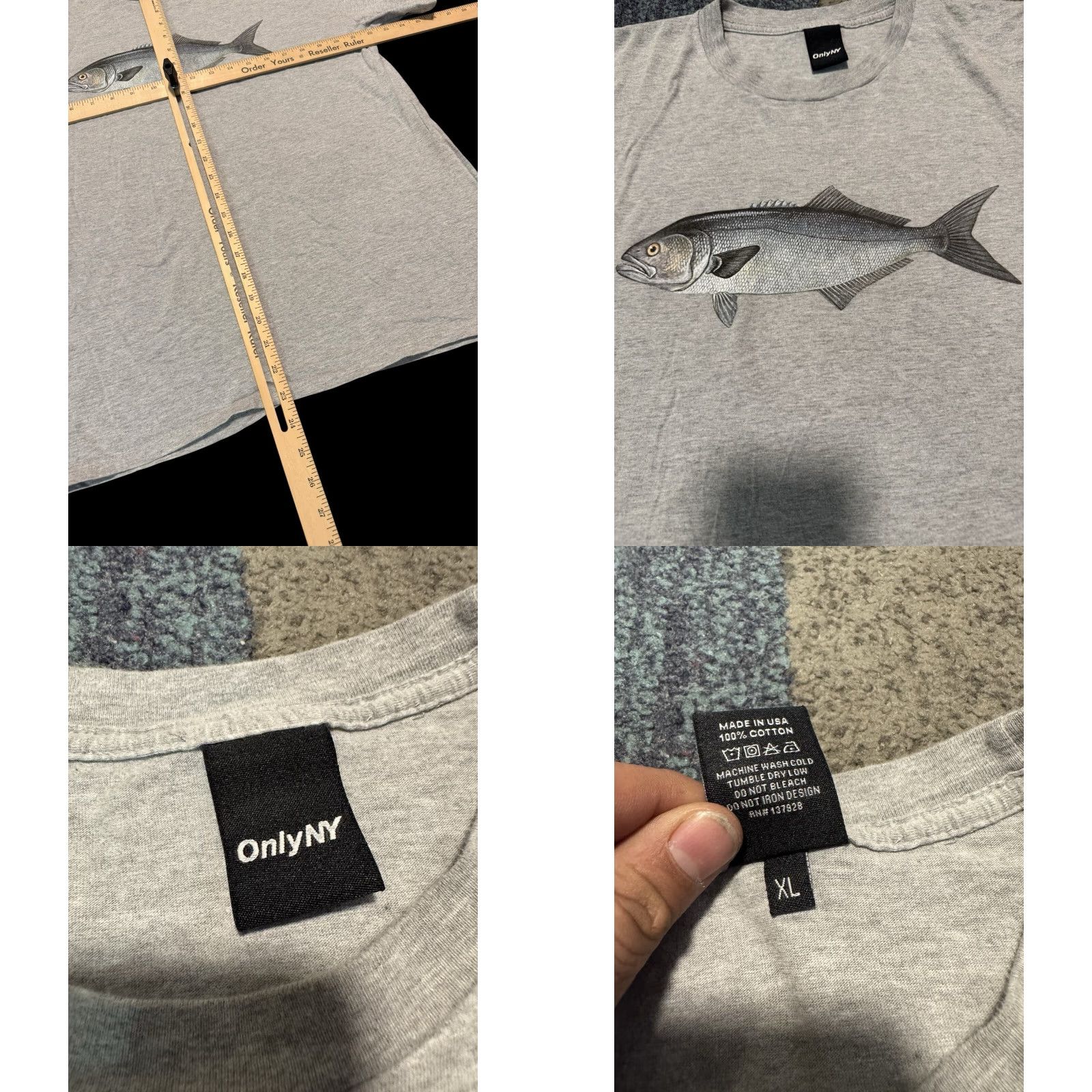 Only NY VINTAGE Only NY Fish T-Shirt Mens Grey Size XL Size US XL / EU 56 / 4 - 9 Thumbnail