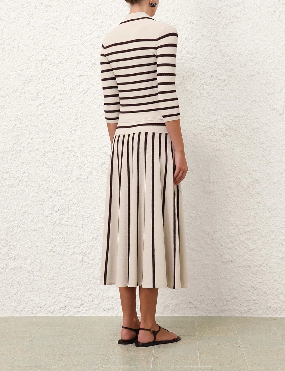 Zimmermann oc11z0226 Illuminate Stripe Polo Shirt In Cream/Chocolate Size L / US 10 / IT 46 - 3 Thumbnail