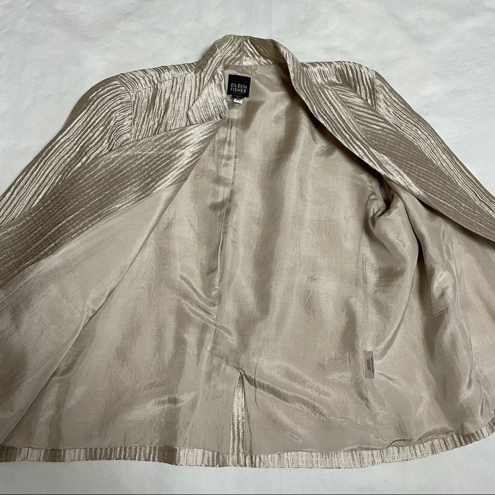 Eileen Fisher Eileen Fisher Silk Groove Beige Open Front 3/4 Sleeve Jacke Size M / US 6-8 / IT 42-44 - 6 Thumbnail