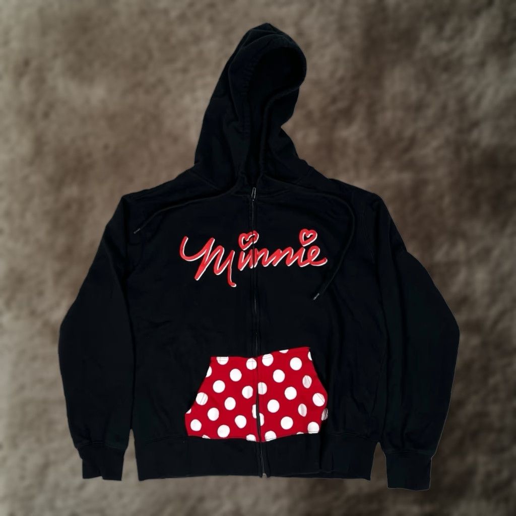 Disney VINTAGE Disney Minnie Mouse Full Zip Hoodie Sweatshirt Women’s XL Polka Dot Black Zip Stylish 90s Cartoon Size XL / US 12-14 / IT 48-50 - 1 Thumbnail