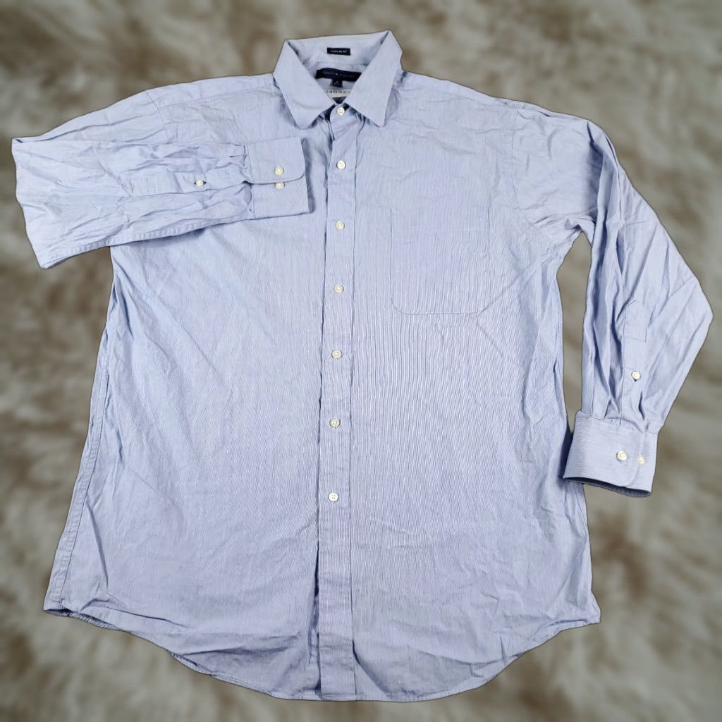 Tommy Hilfiger Tommy Hilfiger Shirt Mens 16 Blue Dress Button Up Long Sleeve Size 42R - 1 Thumbnail