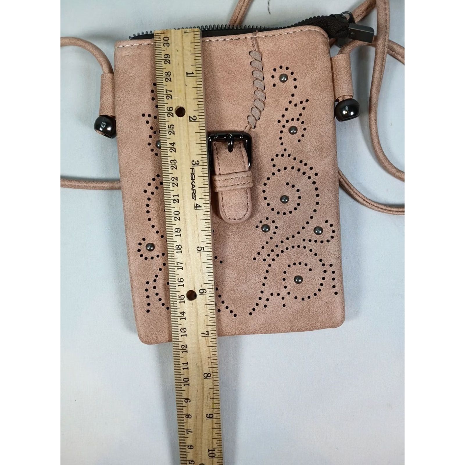 Vintage American Bling Western Crossbody Bag Taupe Faux Leather Studded Cell Phone Purse Small Women's Crossbody Size ONE SIZE - 7 Thumbnail