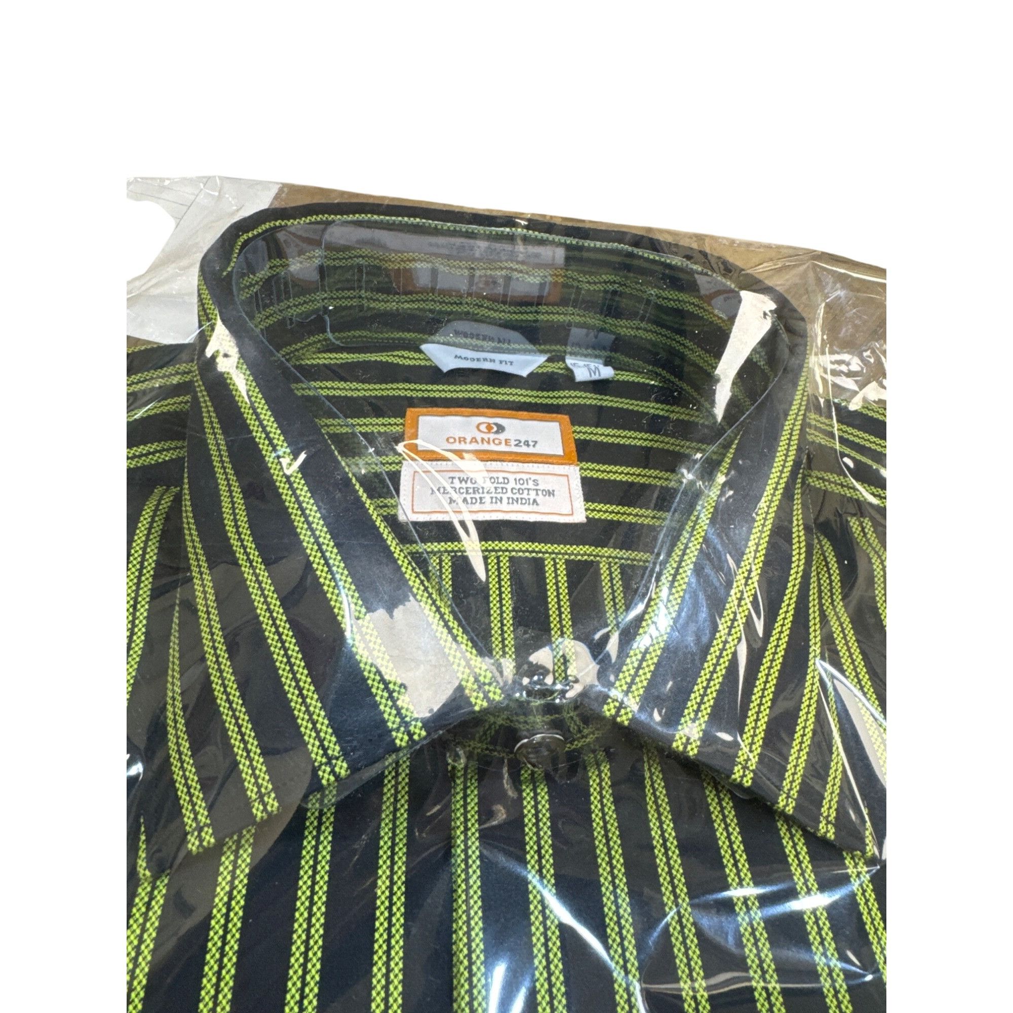 Designer Orange247 Mens Black & Green Pinstriped Long Sleeve Button D Size US M / EU 48-50 / 2 - 3 Thumbnail