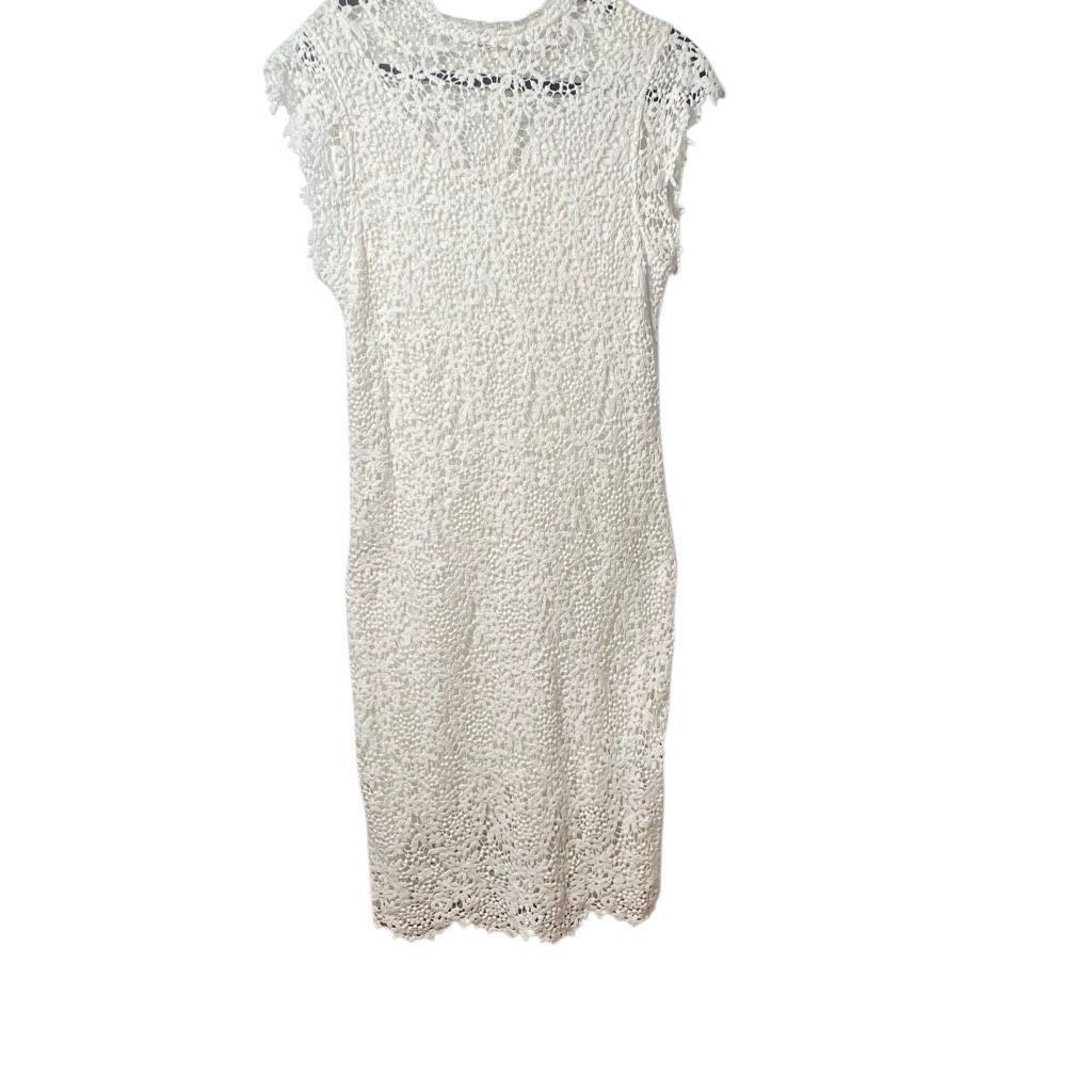 Velvet Velvet by Graham & Spencer White Crochet Lace Midi Dress Lined Size M (042) Size M / US 6-8 / IT 42-44 - 12 Thumbnail